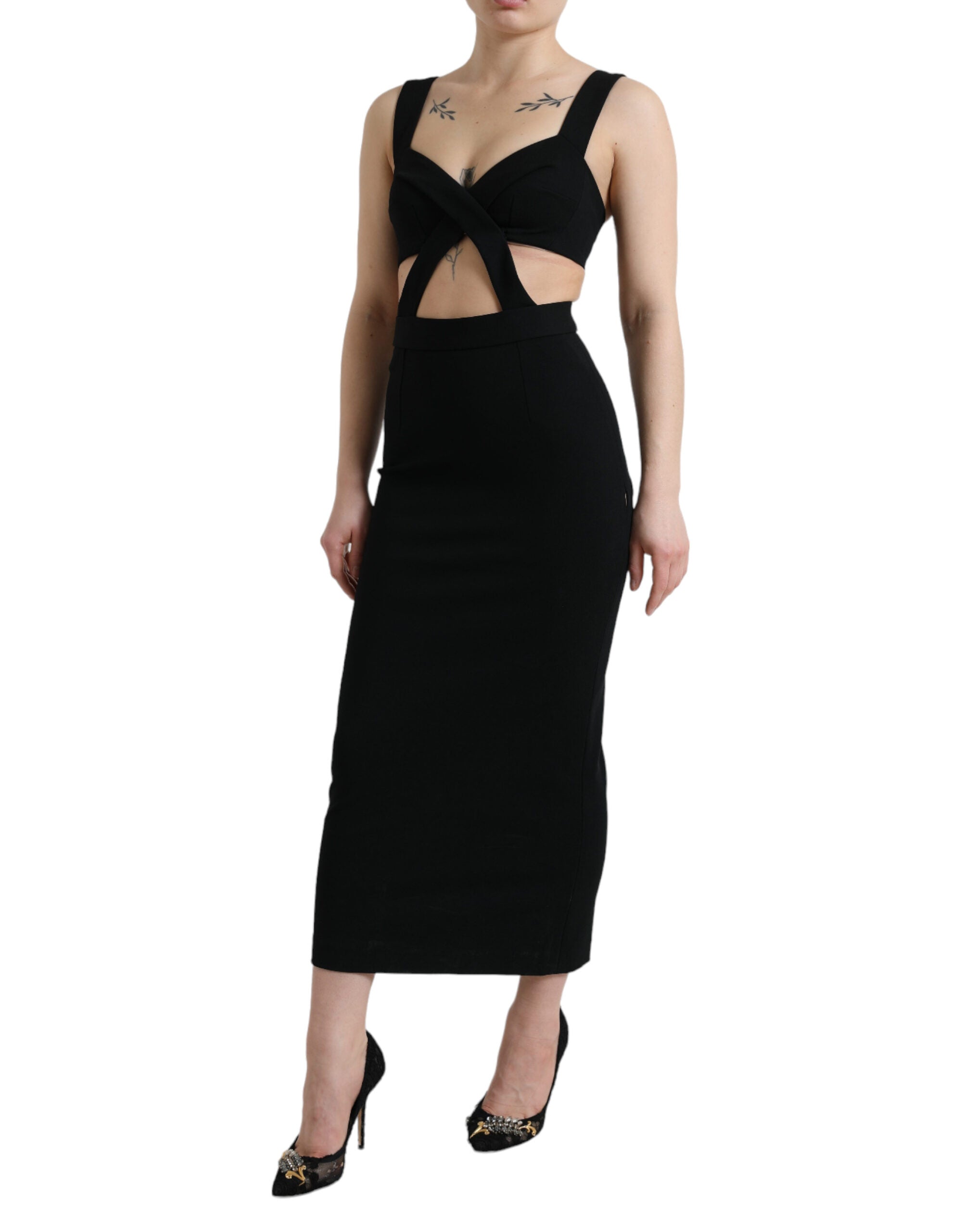 Rochie midi mulată neagră Dolce & Gabbana Glamorous