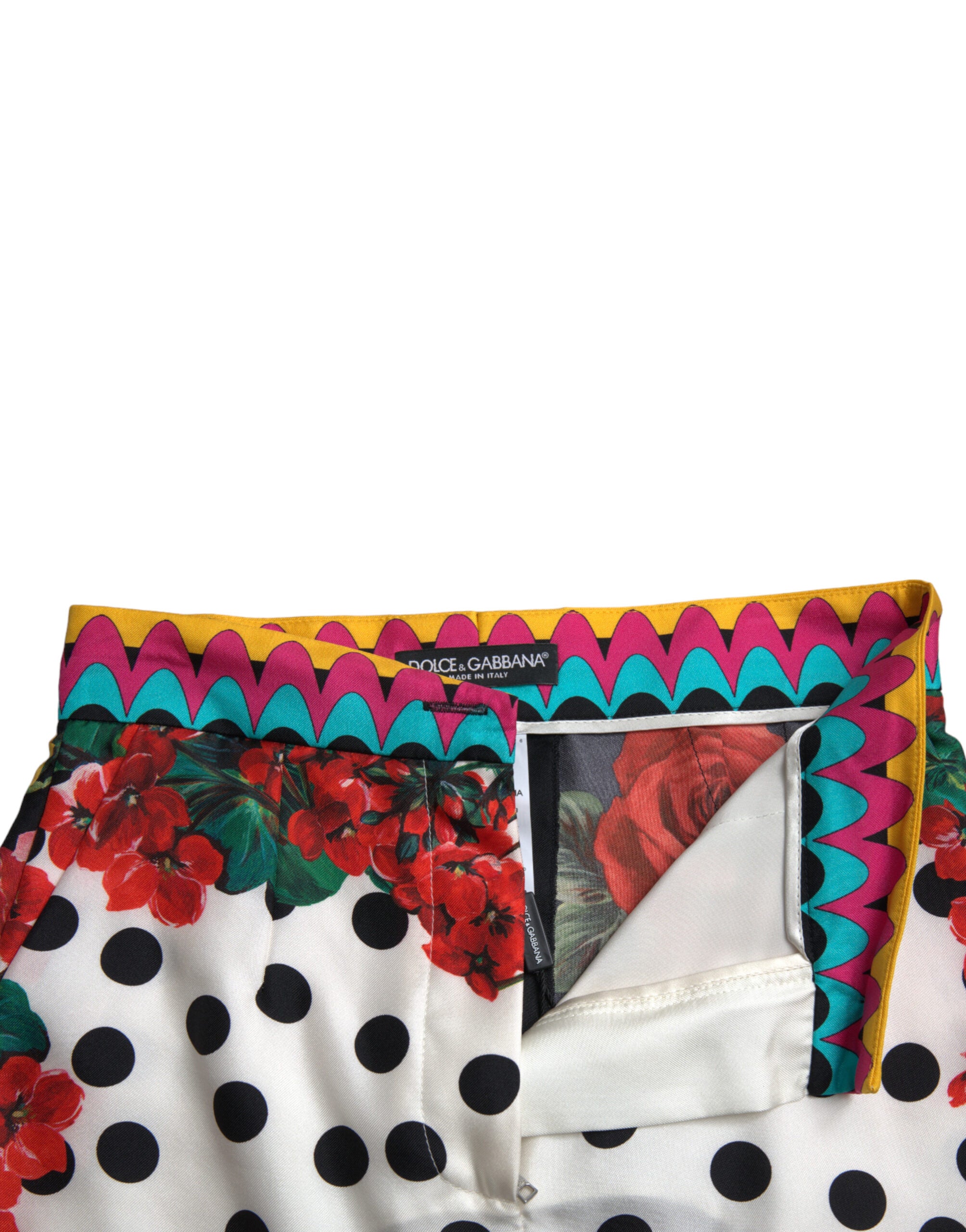 Pantaloni sport Dolce & Gabbana din mătase multicoloră cu talie înaltă