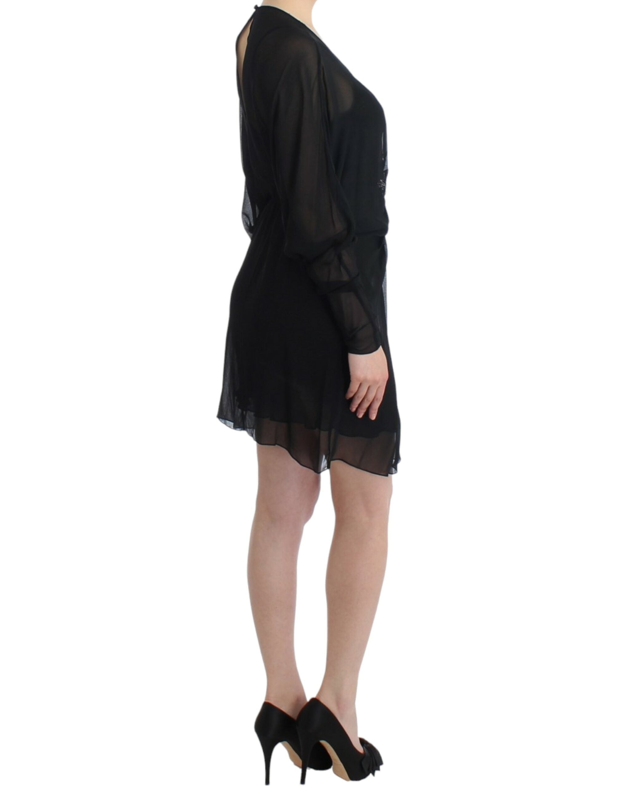 Cavalli – Elegantes, transparentes schwarzes Blousonkleid aus Seide