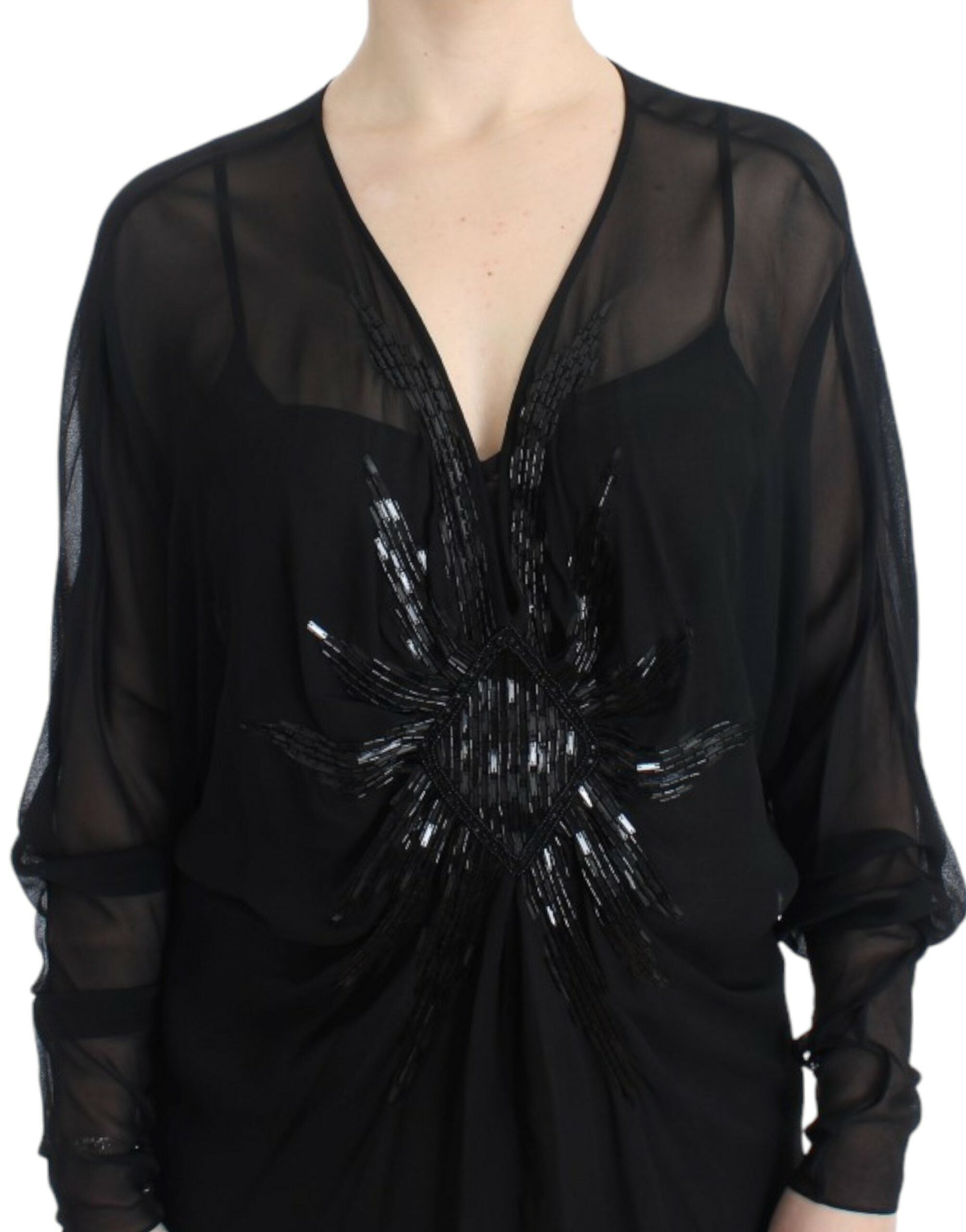 Cavalli – Elegantes, transparentes schwarzes Blousonkleid aus Seide