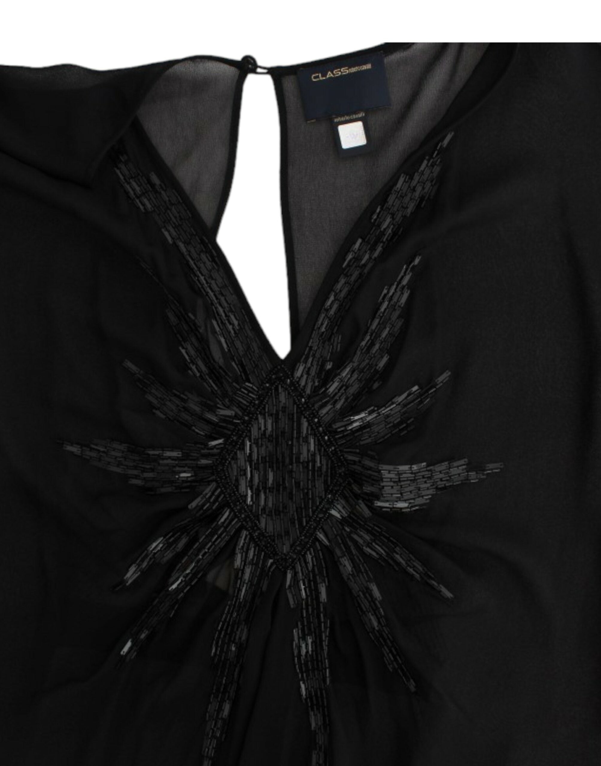 Cavalli – Elegantes, transparentes schwarzes Blousonkleid aus Seide