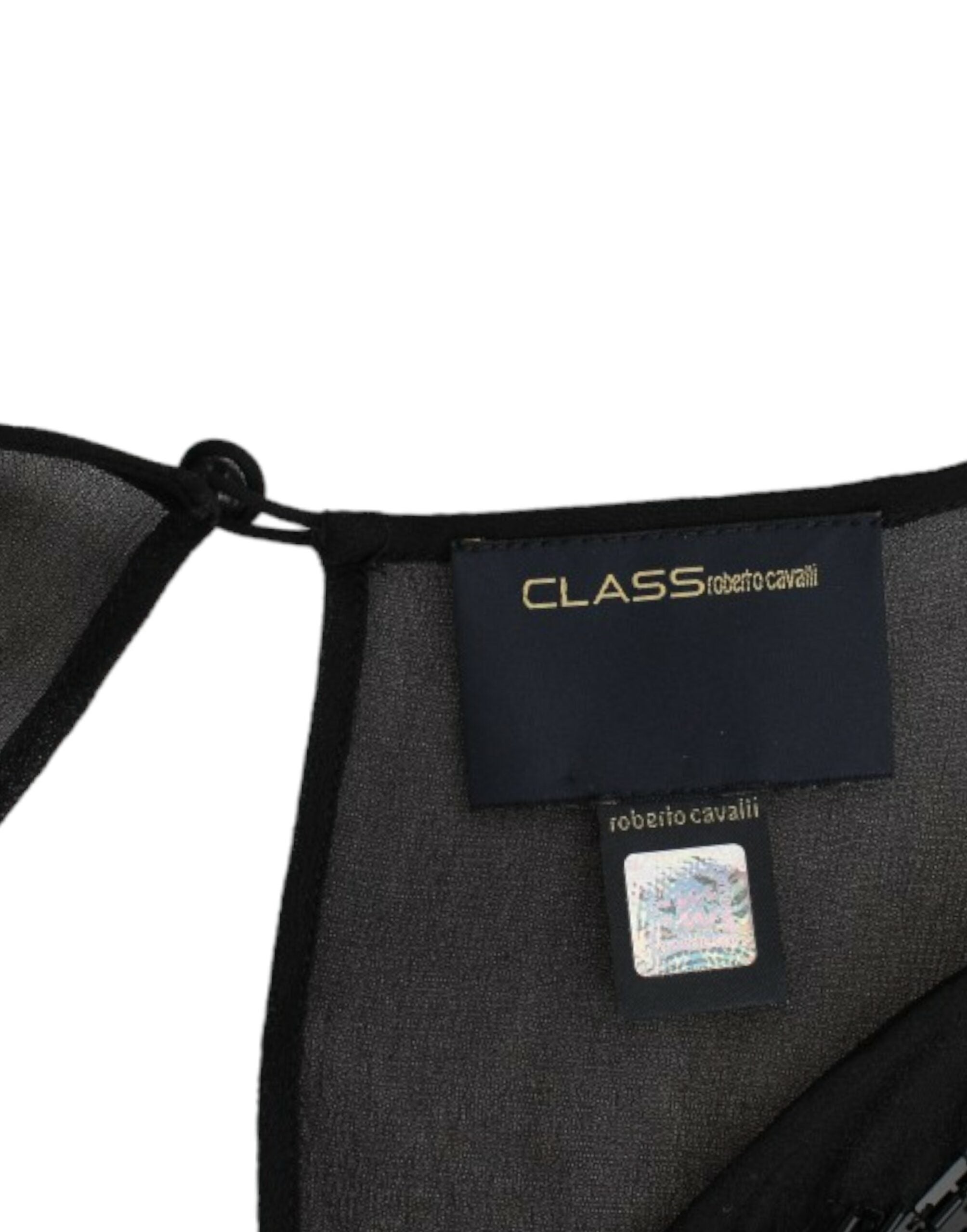 Cavalli – Elegantes, transparentes schwarzes Blousonkleid aus Seide