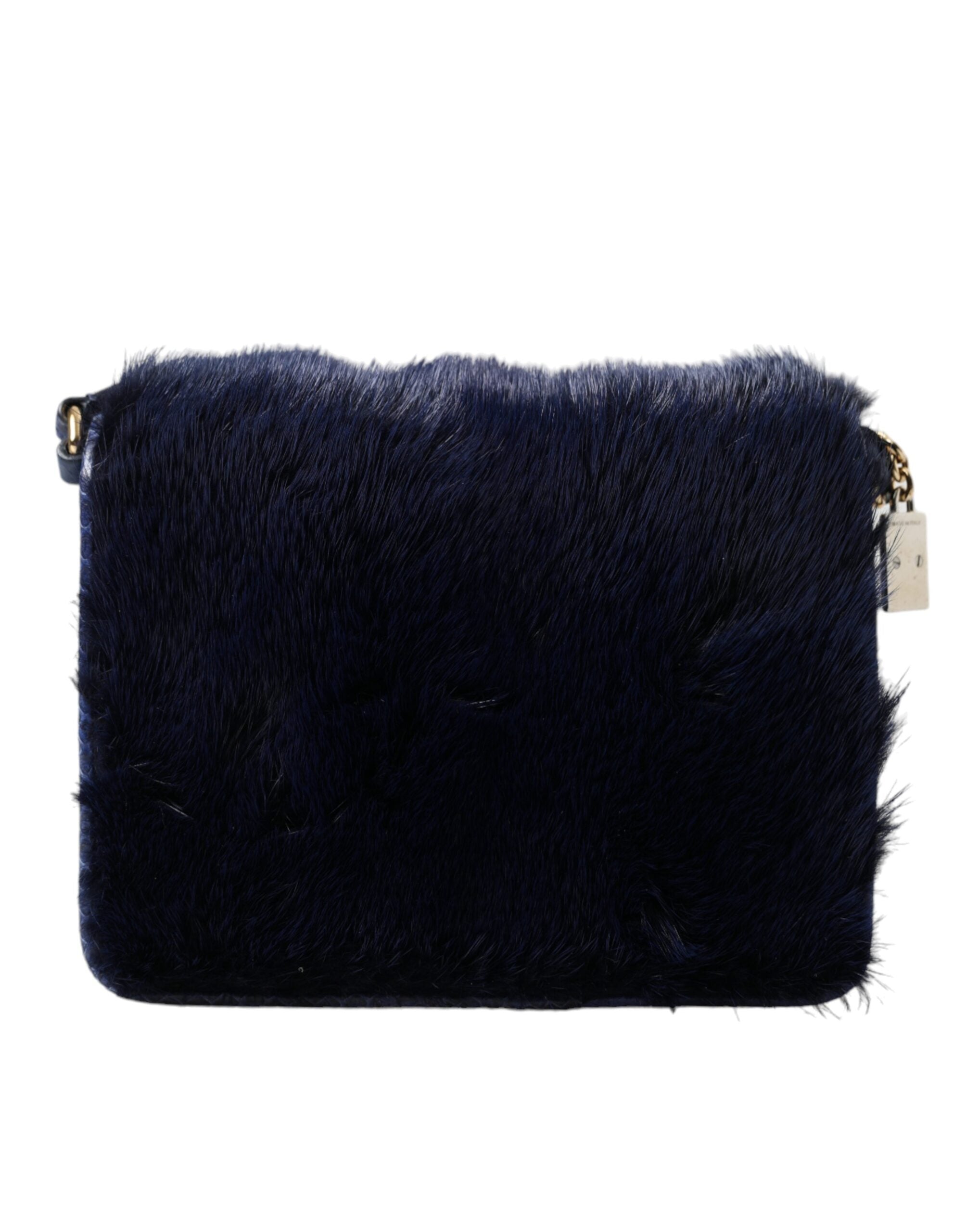 Dolce & Gabbana – Exquisite Schultertasche aus blauem Nerzfell