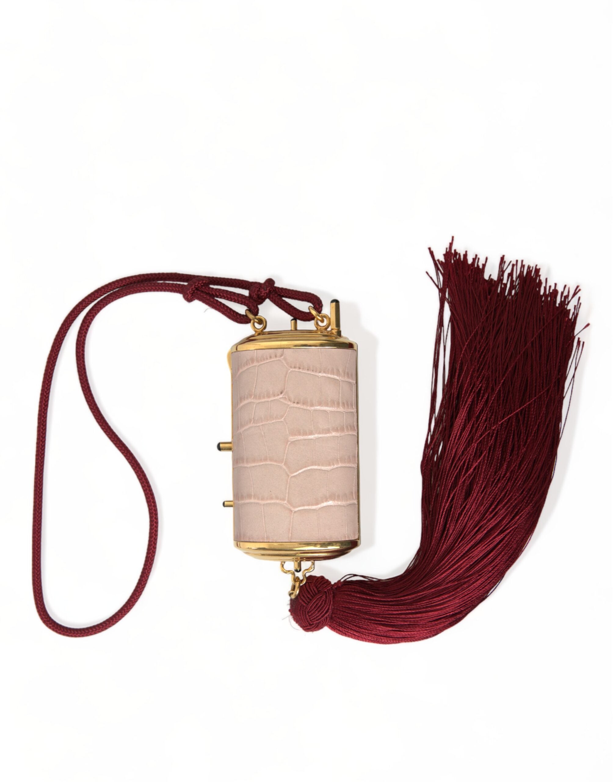 Dolce & Gabbana Geantă mini cu oglindă din piele roz exotică și ciucure