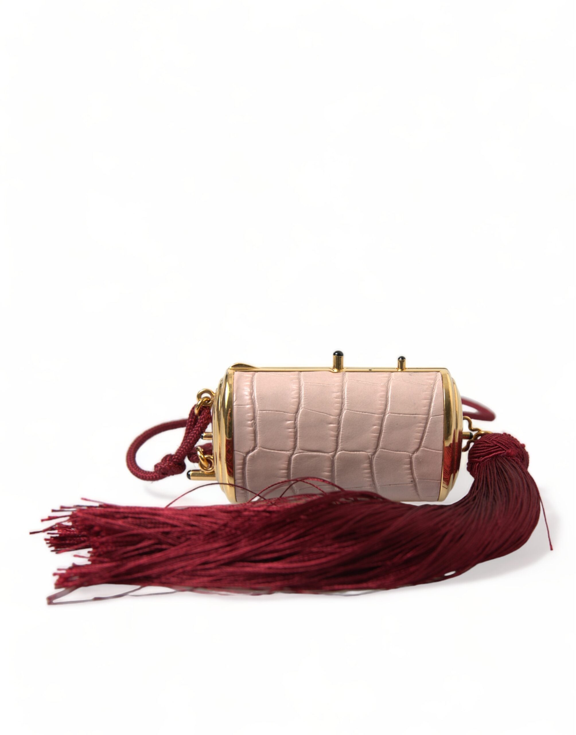 Dolce & Gabbana Geantă mini cu oglindă din piele roz exotică și ciucure