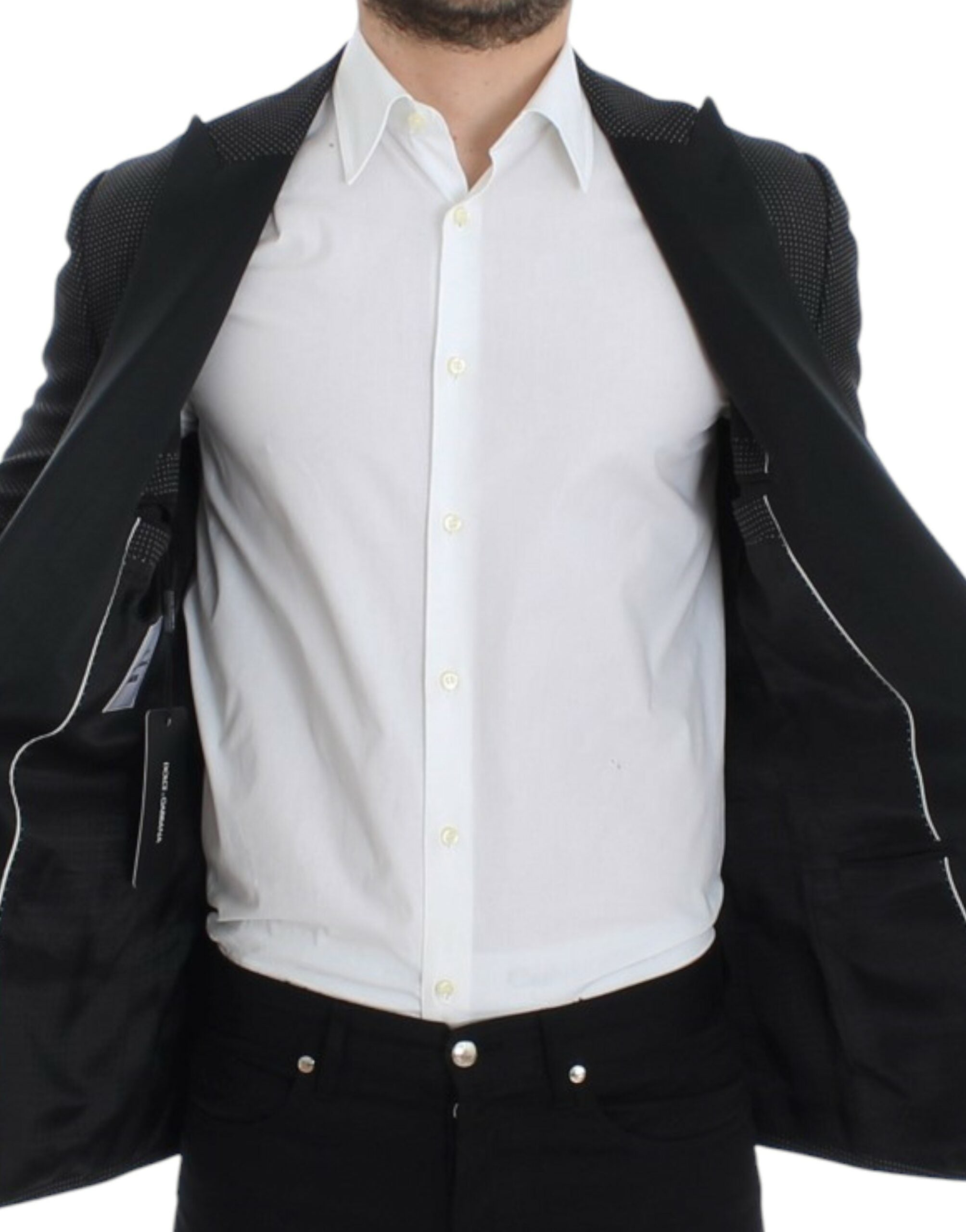 Dolce & Gabbana – Eleganter, schwarzer Blazer mit Punkten im Slim Fit