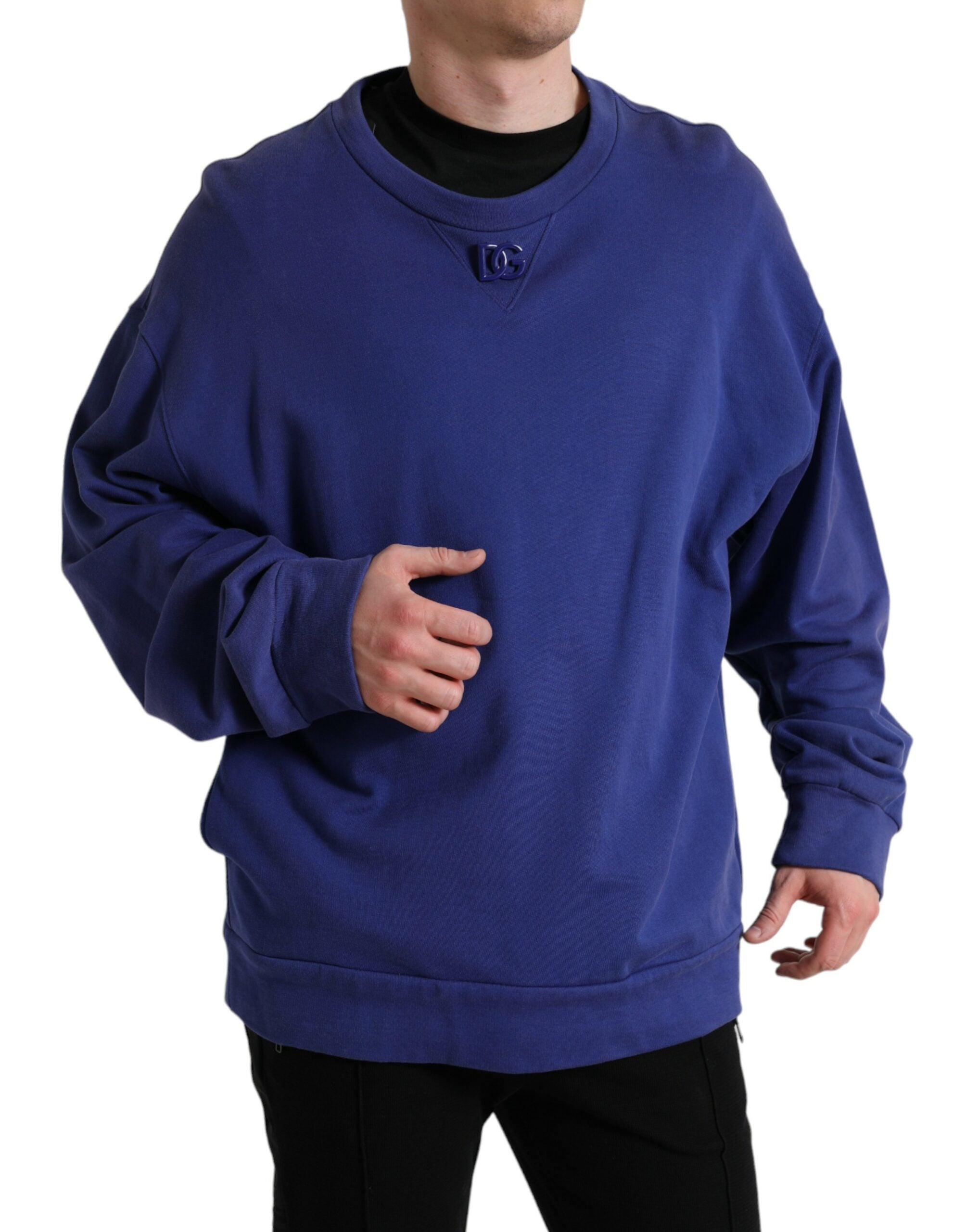 Dolce & Gabbana Königsblauer Baumwollpullover mit Rundhalsausschnitt