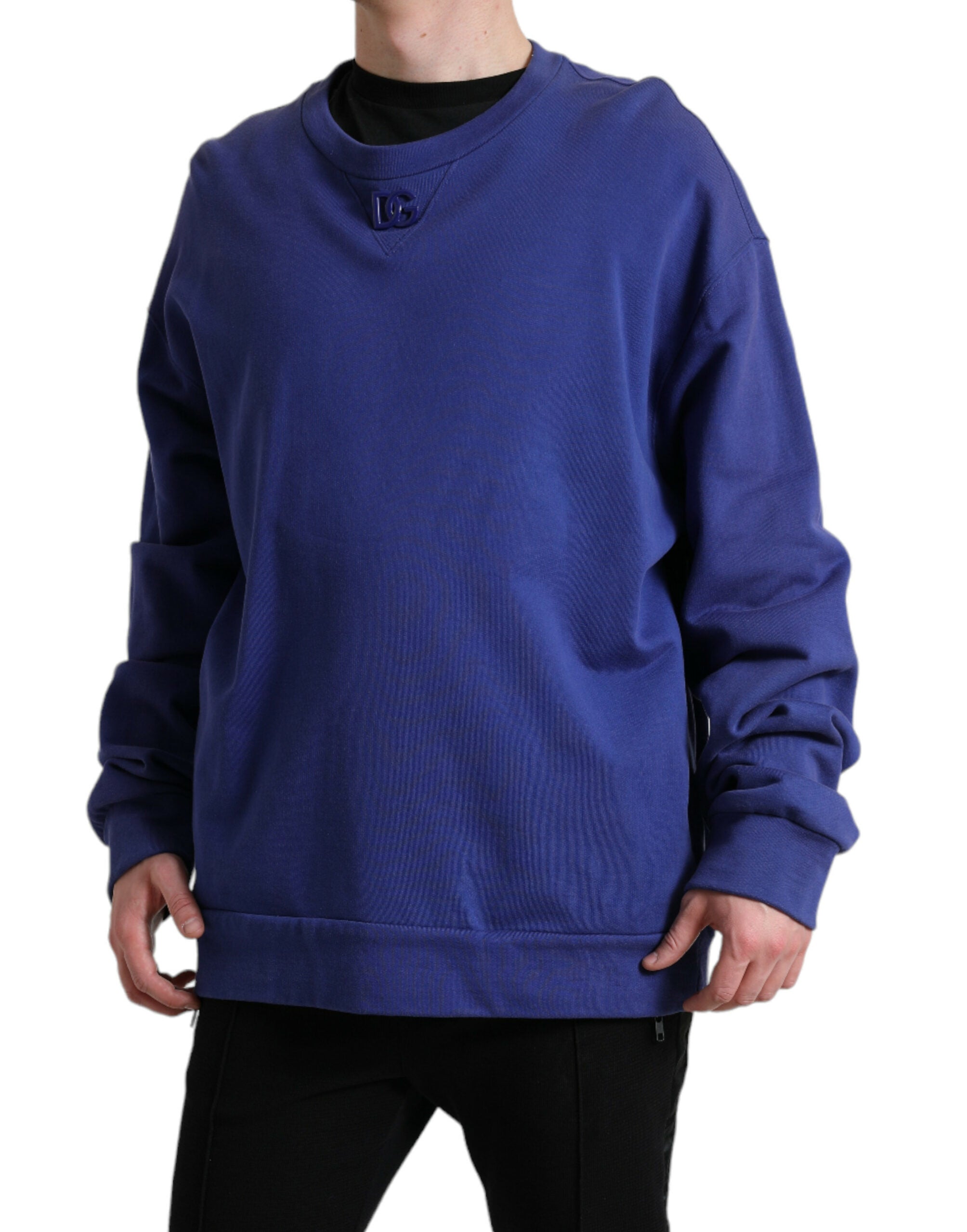 Dolce & Gabbana Königsblauer Baumwollpullover mit Rundhalsausschnitt