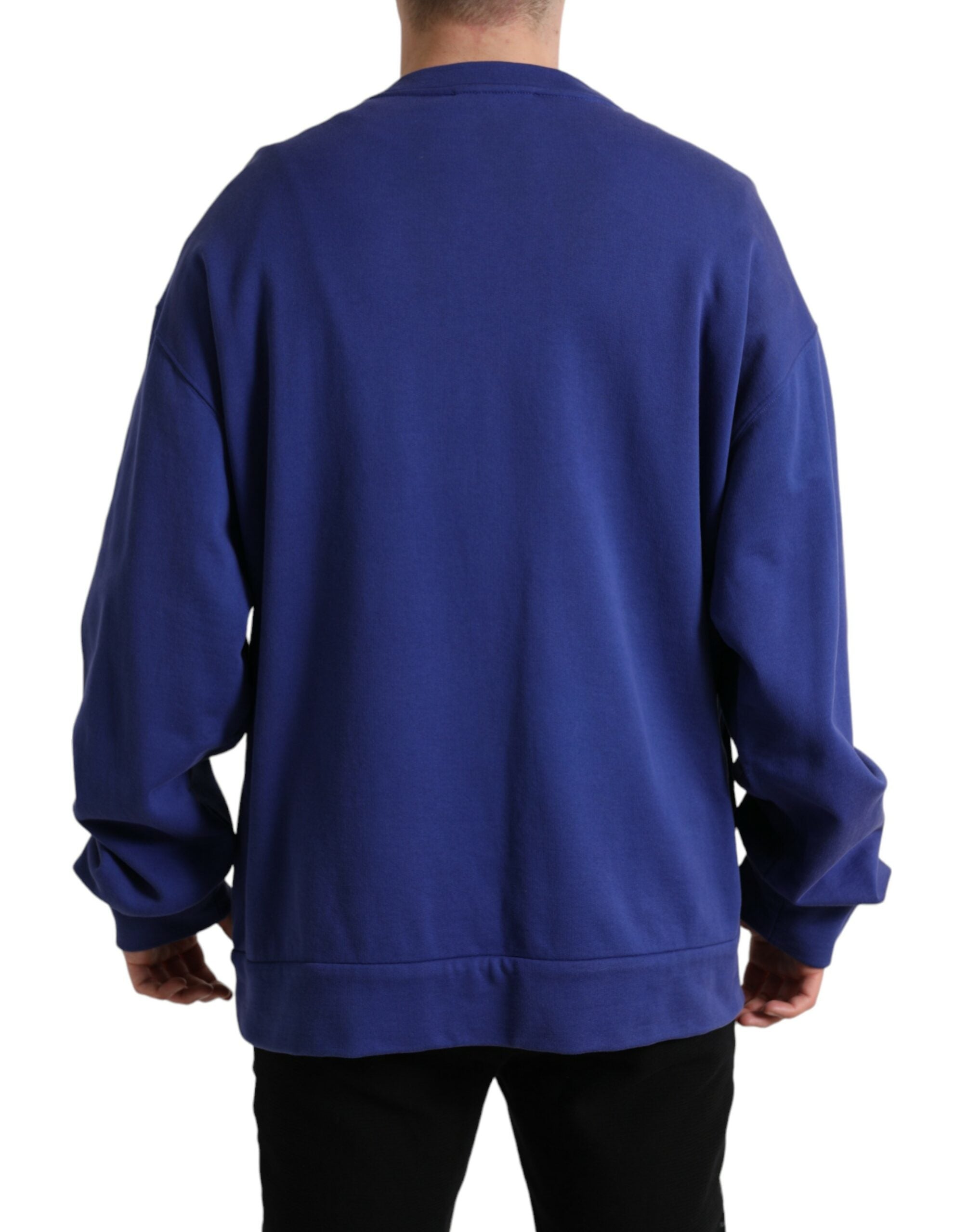 Dolce & Gabbana Königsblauer Baumwollpullover mit Rundhalsausschnitt
