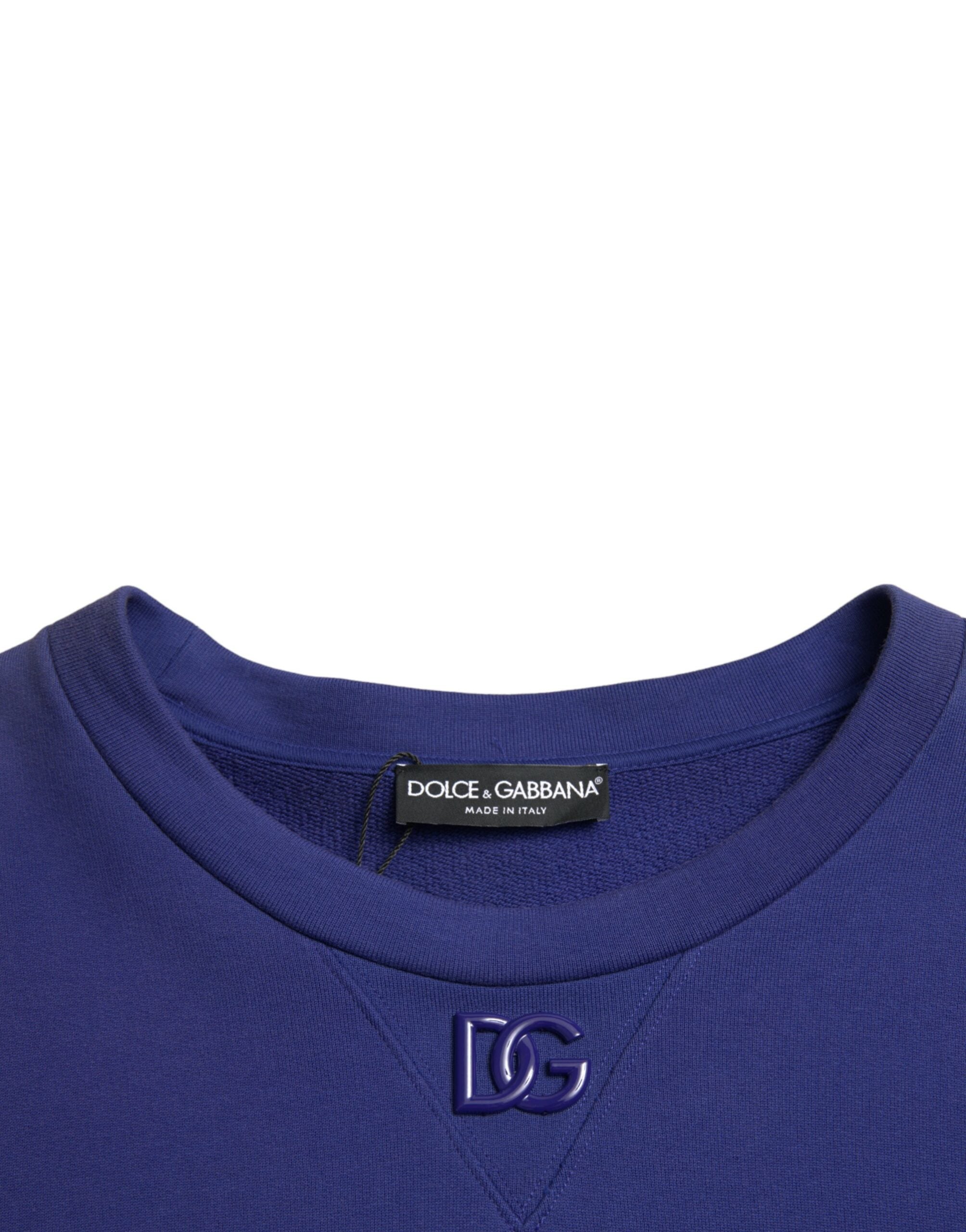Dolce & Gabbana Königsblauer Baumwollpullover mit Rundhalsausschnitt