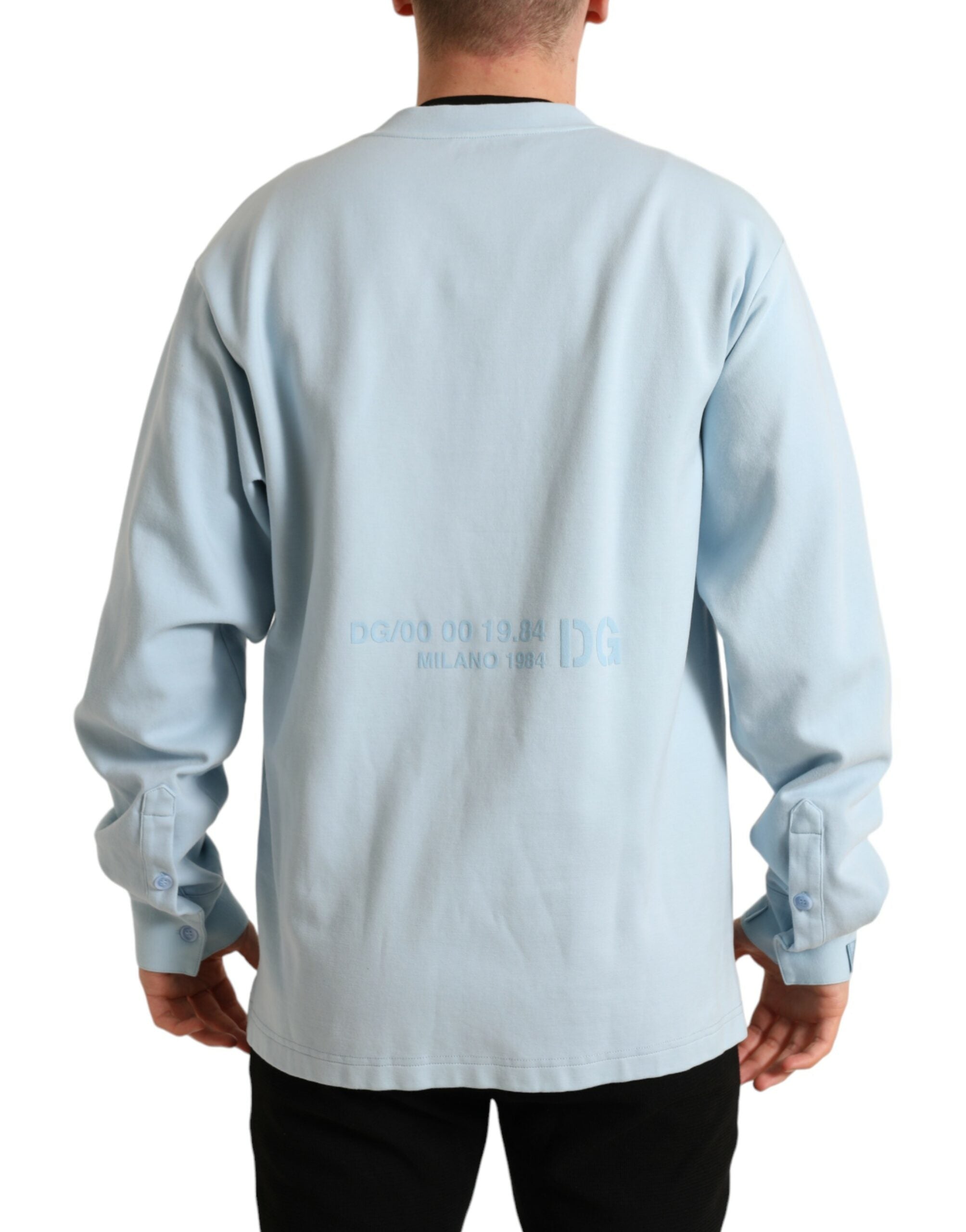 Dolce & Gabbana Eleganter hellblauer Pullover aus Baumwollmischung mit Rundhalsausschnitt
