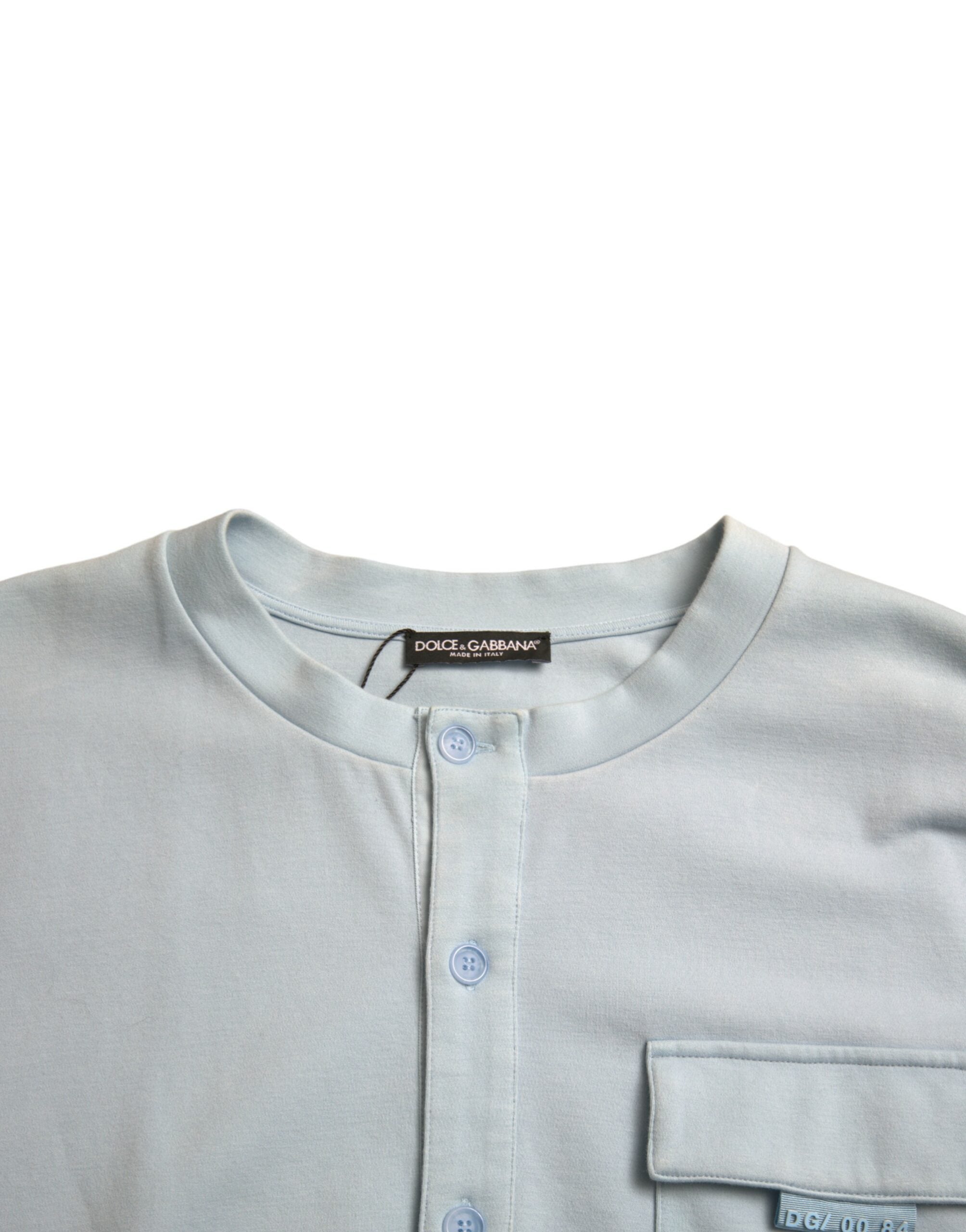 Dolce & Gabbana Eleganter hellblauer Pullover aus Baumwollmischung mit Rundhalsausschnitt
