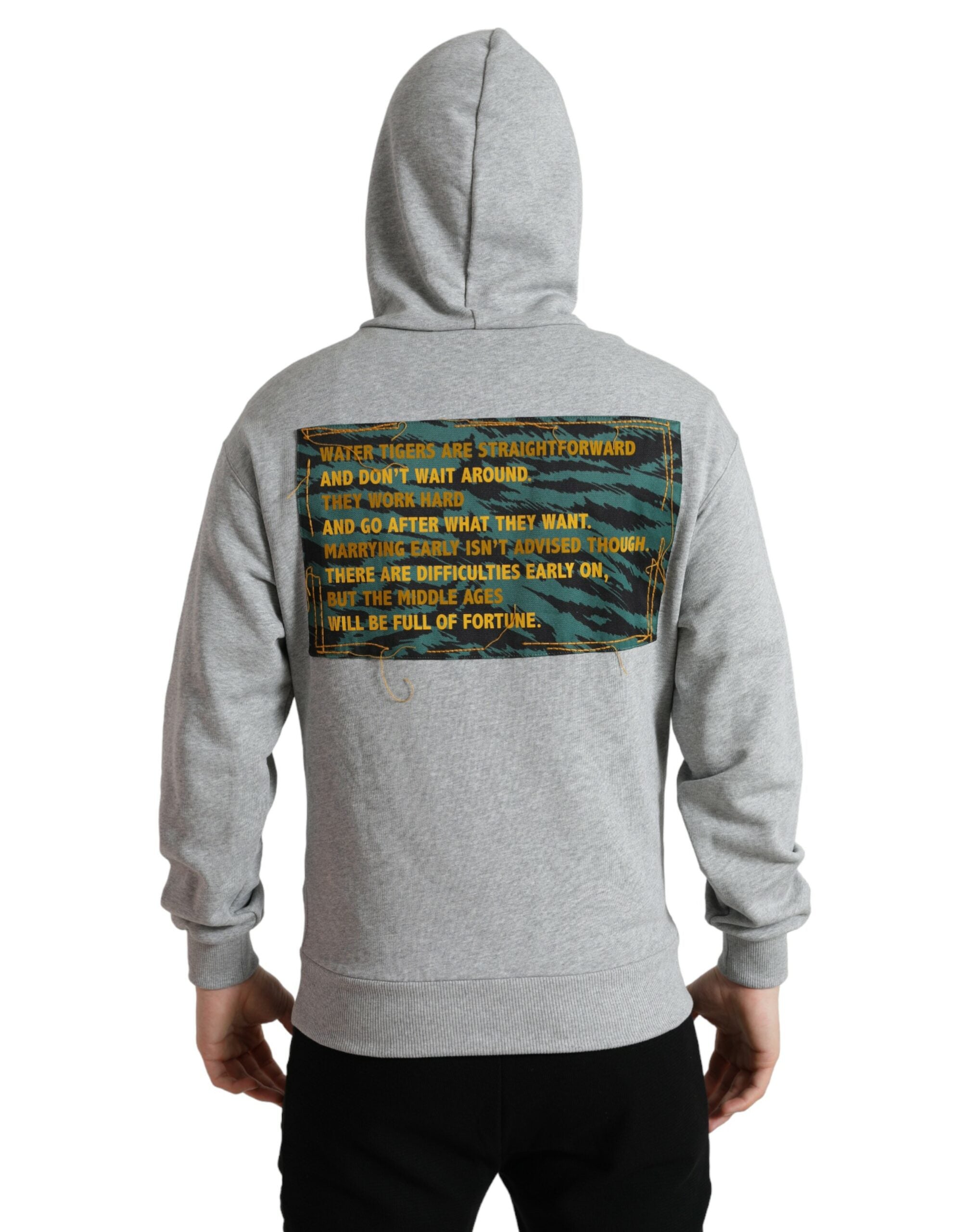 Dolce & Gabbana Schicker grauer Baumwollpullover mit Kapuze und Logo