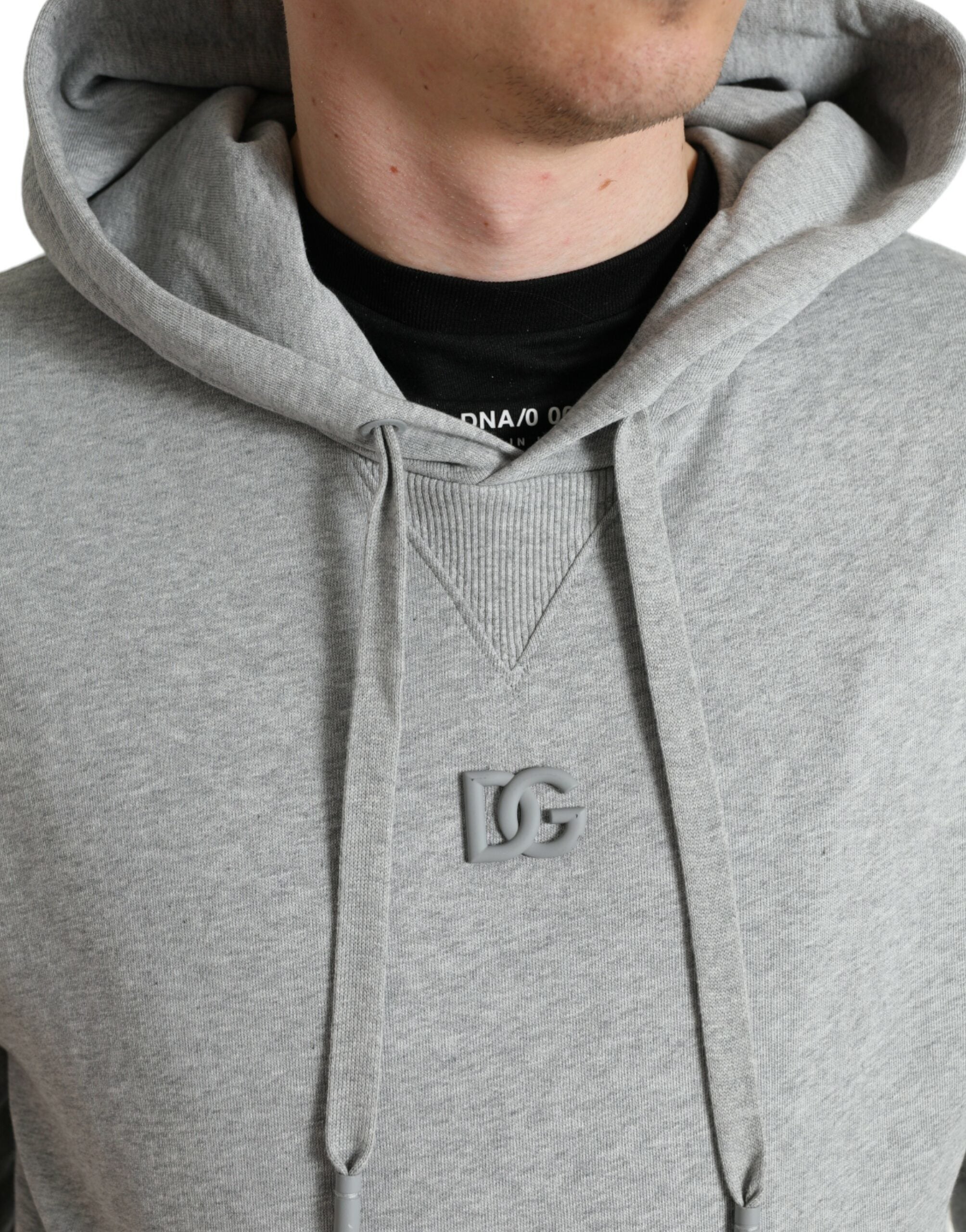 Dolce & Gabbana Schicker grauer Baumwollpullover mit Kapuze und Logo