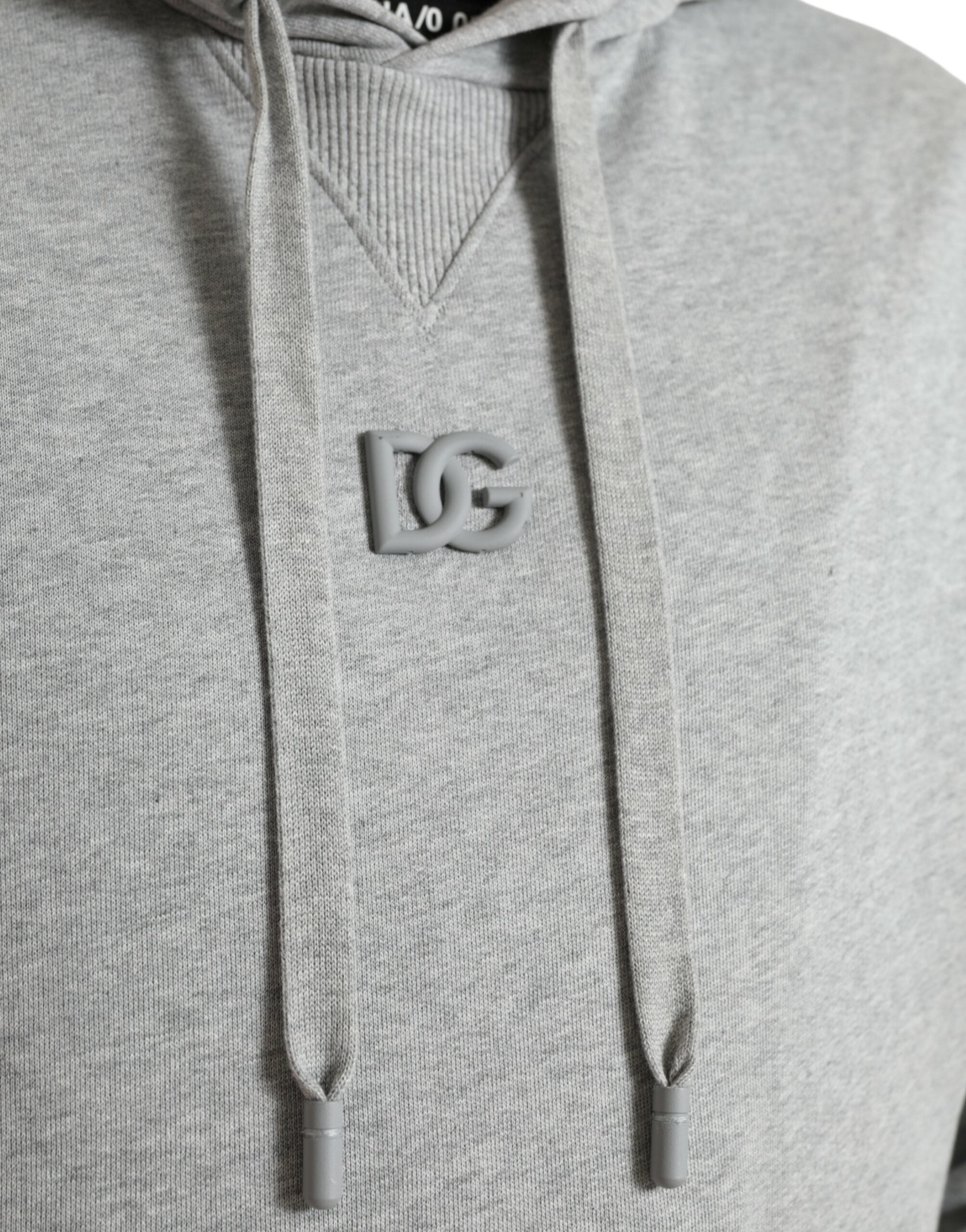 Dolce & Gabbana Schicker grauer Baumwollpullover mit Kapuze und Logo