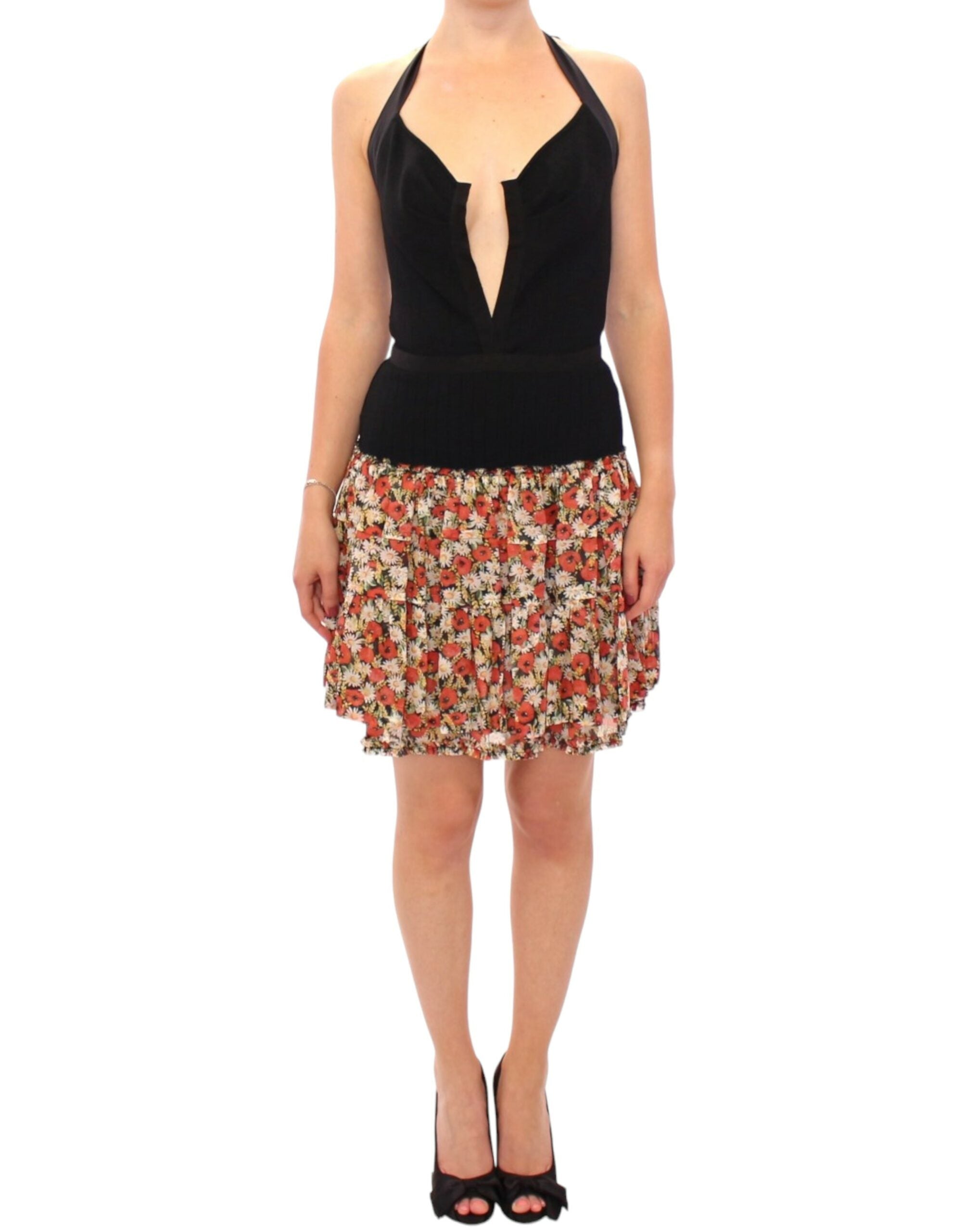 Dolce & Gabbana Elegantes Neckholder-Ballerina-Kleid mit Blumenmuster