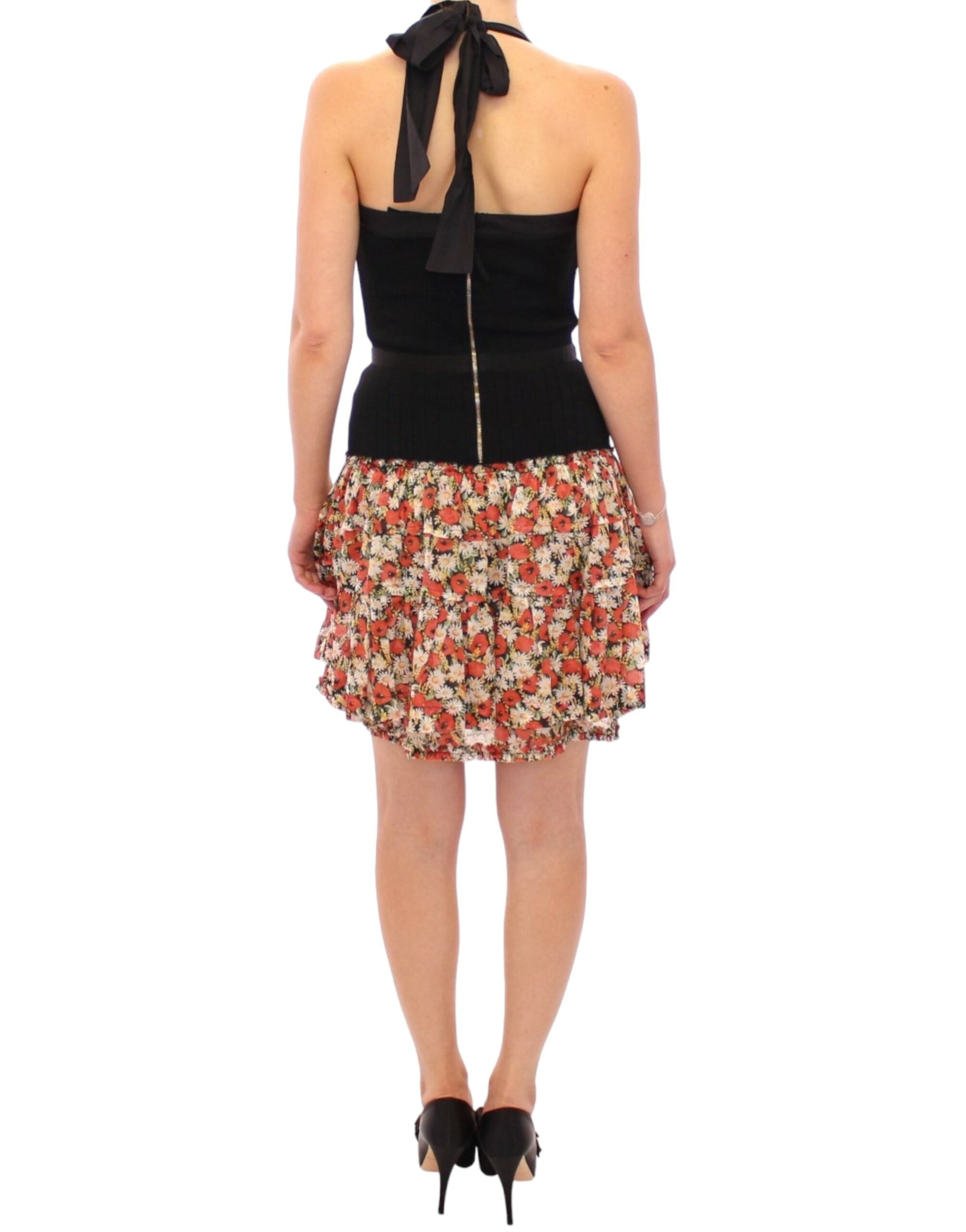 Dolce & Gabbana Elegantes Neckholder-Ballerina-Kleid mit Blumenmuster