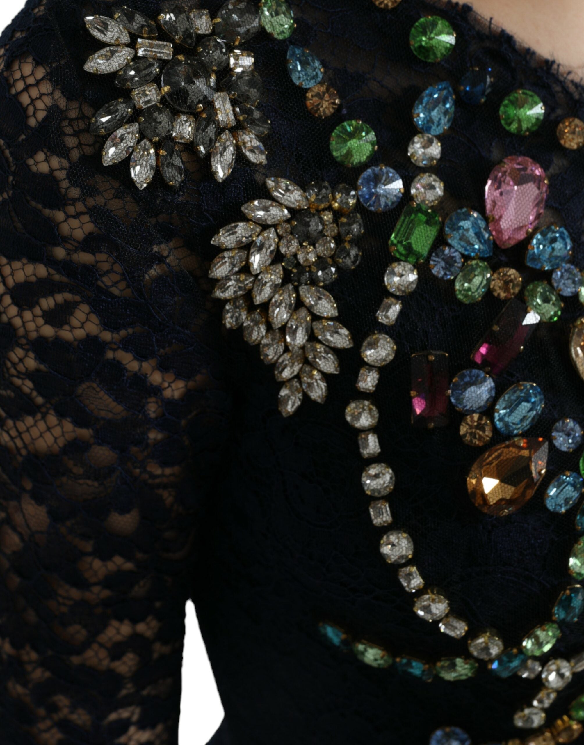 Dolce & Gabbana – Marineblaues ausgestelltes Kleid mit Kristallverzierung