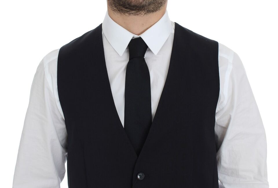 Dolce & Gabbana Elegante grau gestreifte Weste aus Wolle und Seide