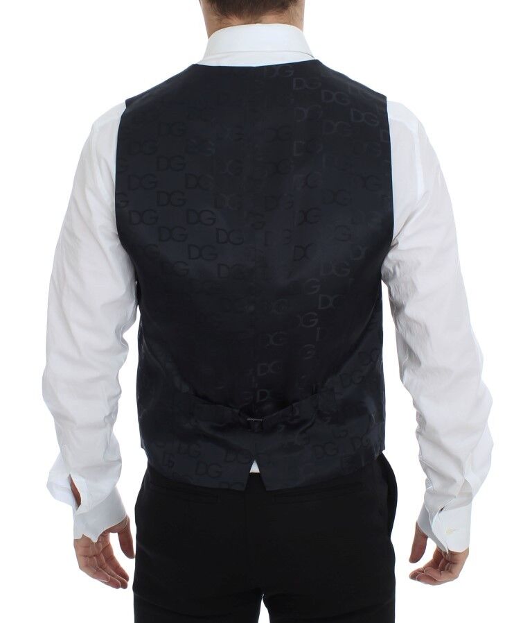 Dolce & Gabbana Elegante grau gestreifte Weste aus Wolle und Seide