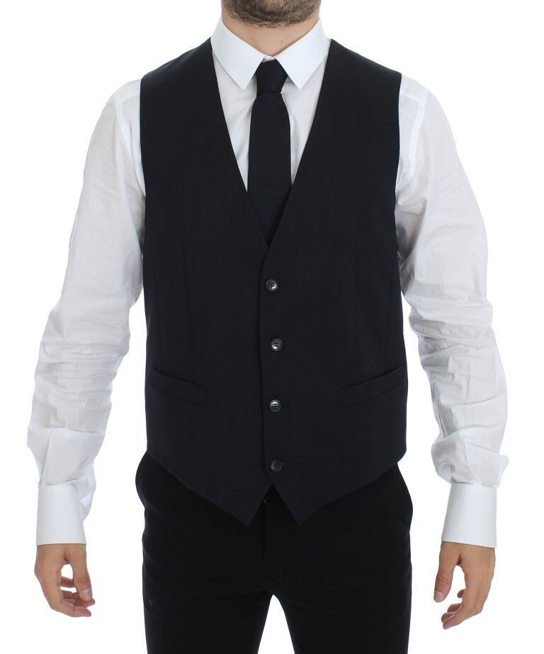 Dolce & Gabbana Elegante grau gestreifte Weste aus Wolle und Seide