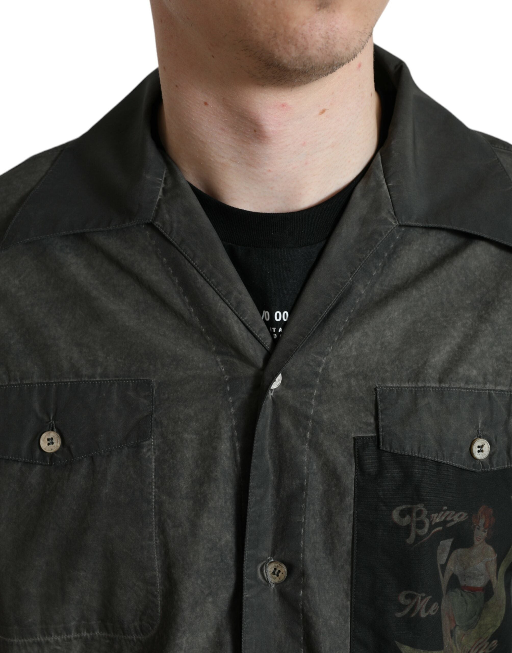 Dolce & Gabbana Elegantes dunkelgraues Button-Down-Hemd aus Baumwolle