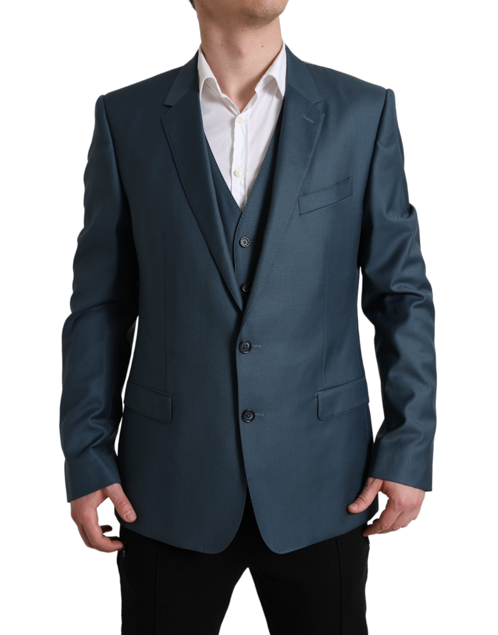 Costum elegant din două piese din lână, model Martini verde, Dolce & Gabbana