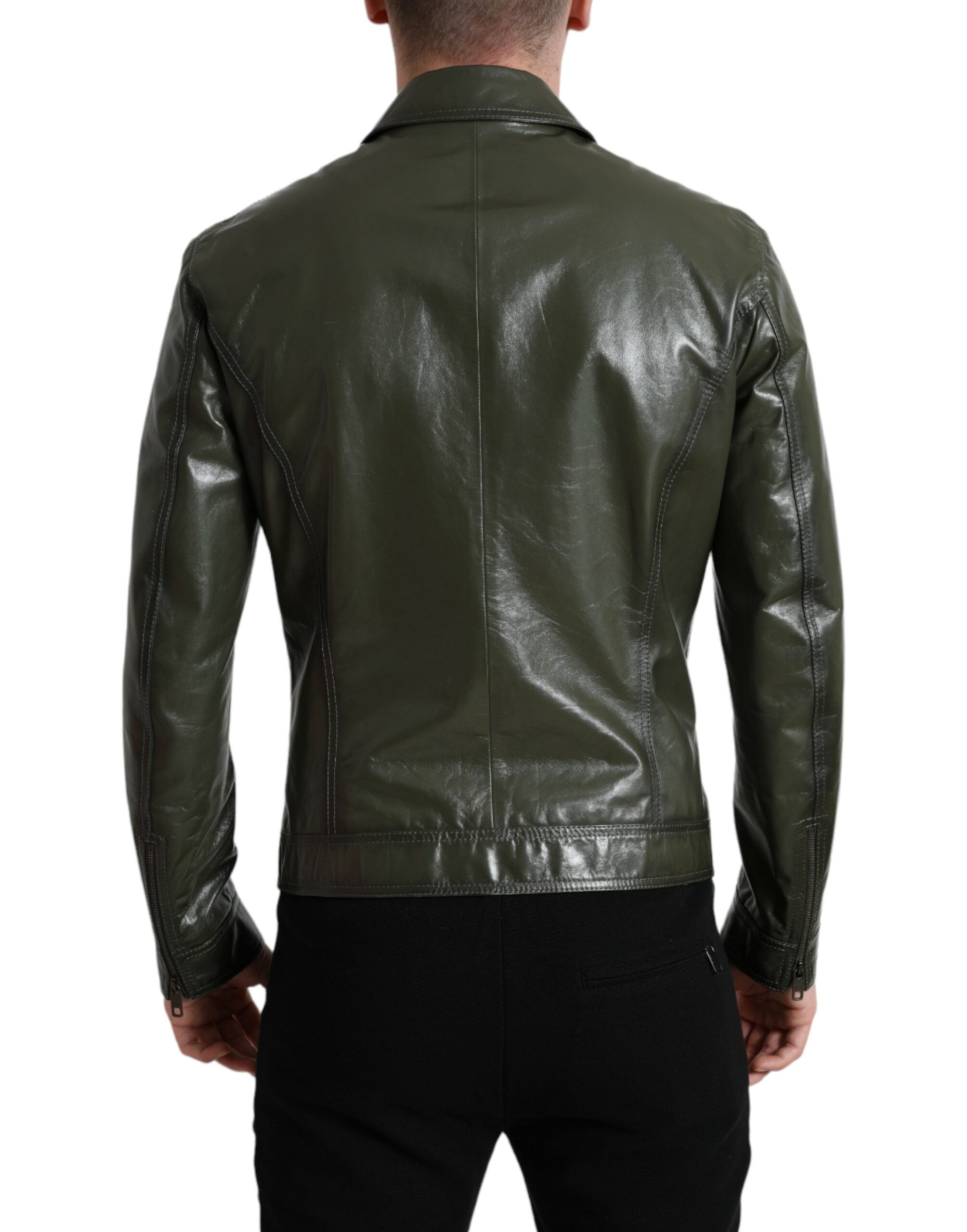 Jachetă biker din piele Dolce & Gabbana Elegance Emerald