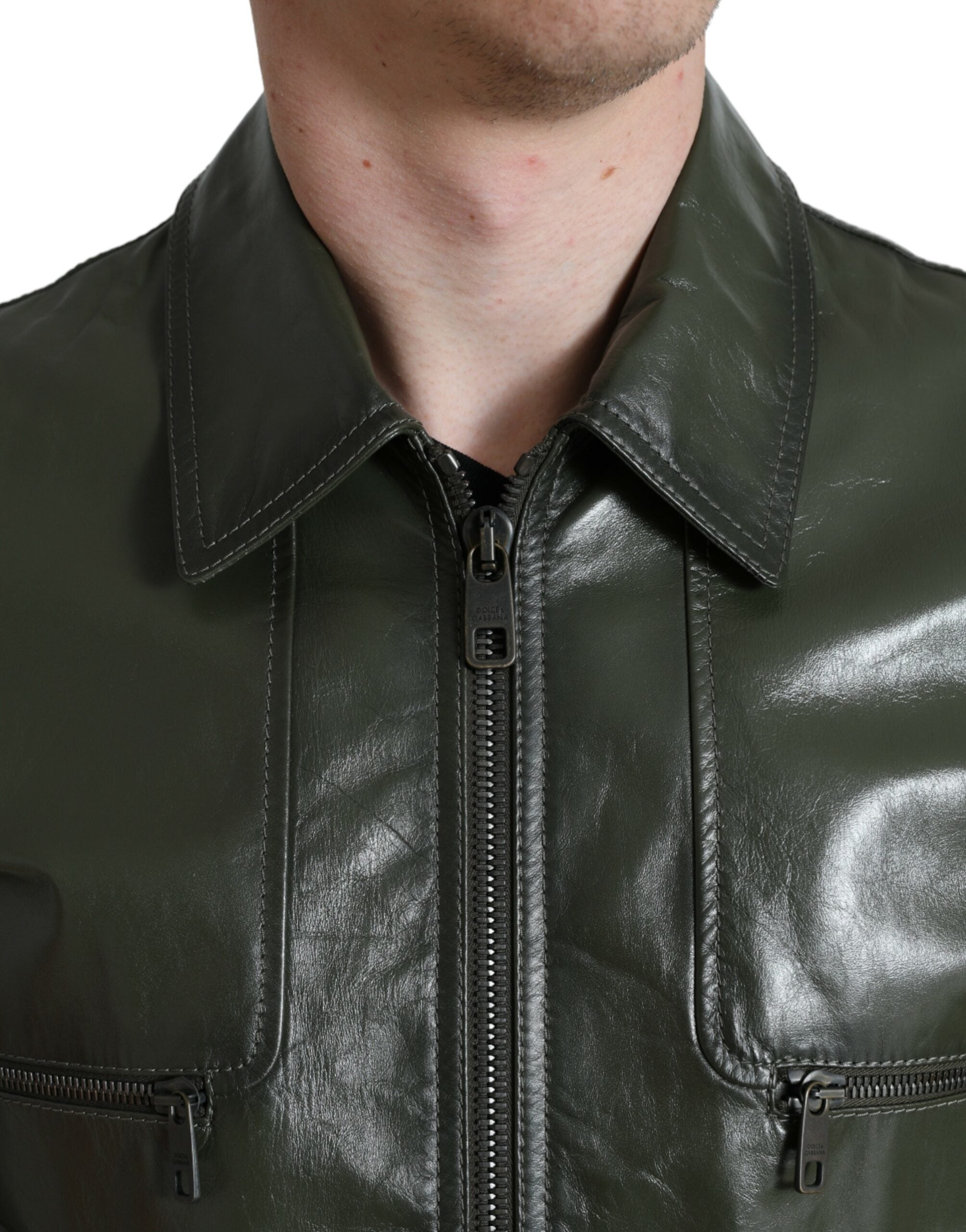 Jachetă biker din piele Dolce & Gabbana Elegance Emerald