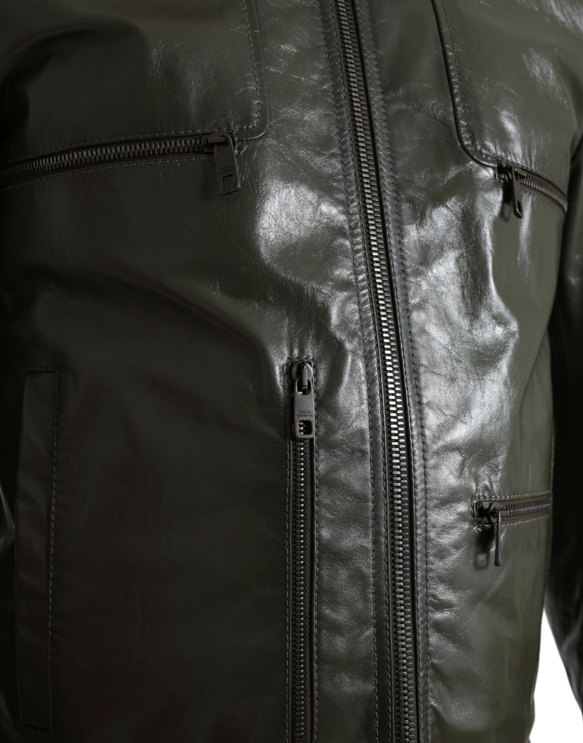Jachetă biker din piele Dolce & Gabbana Elegance Emerald