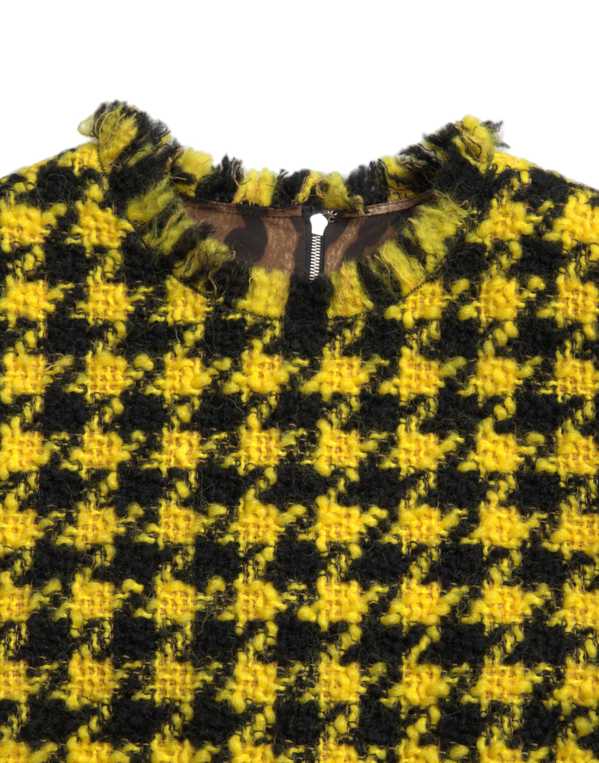 Fustă mini galbenă elegantă tricotată cu model Houndstooth de la Dolce & Gabbana