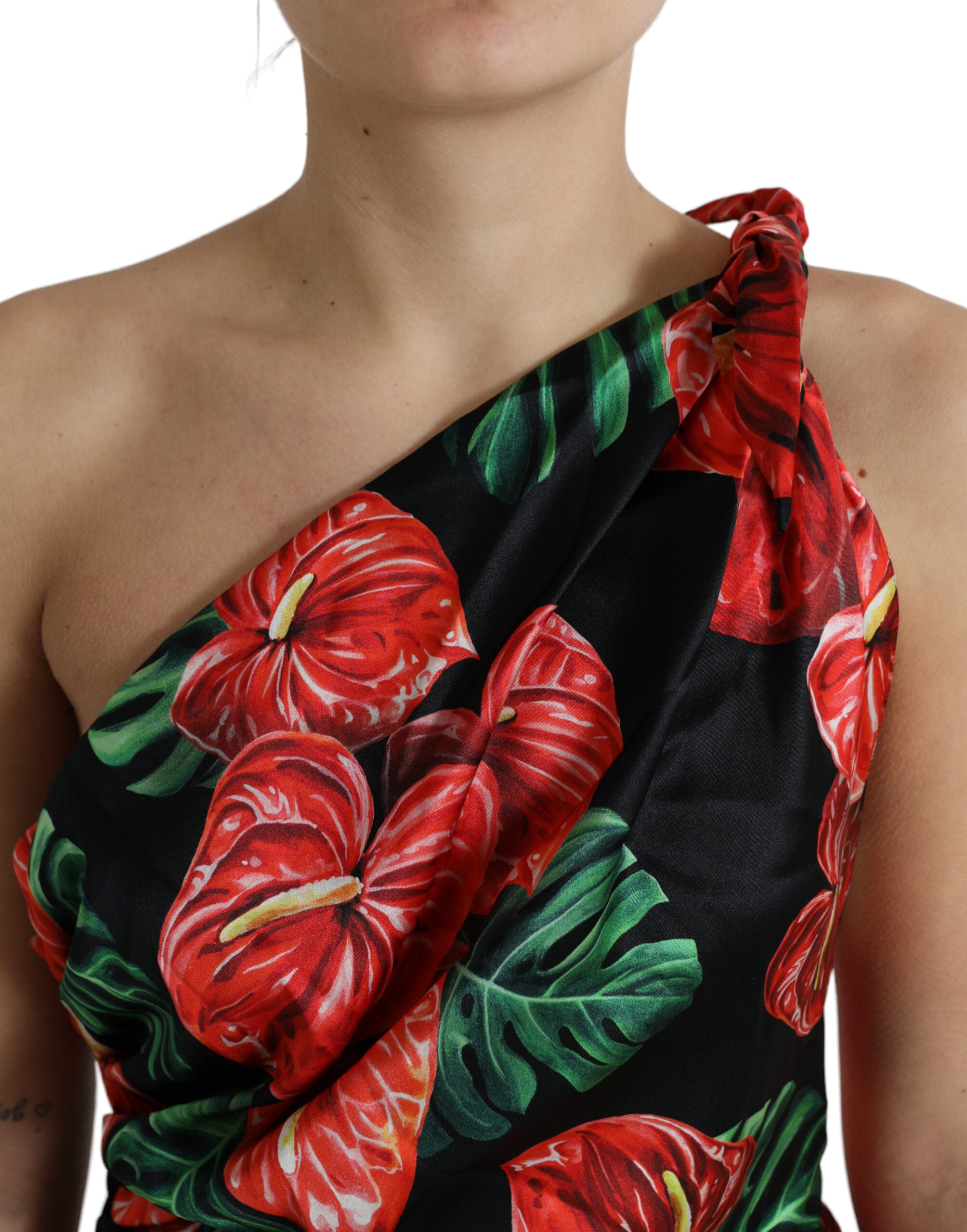 Rochie Dolce & Gabbana Tropical Elegance cu drapare din mătase