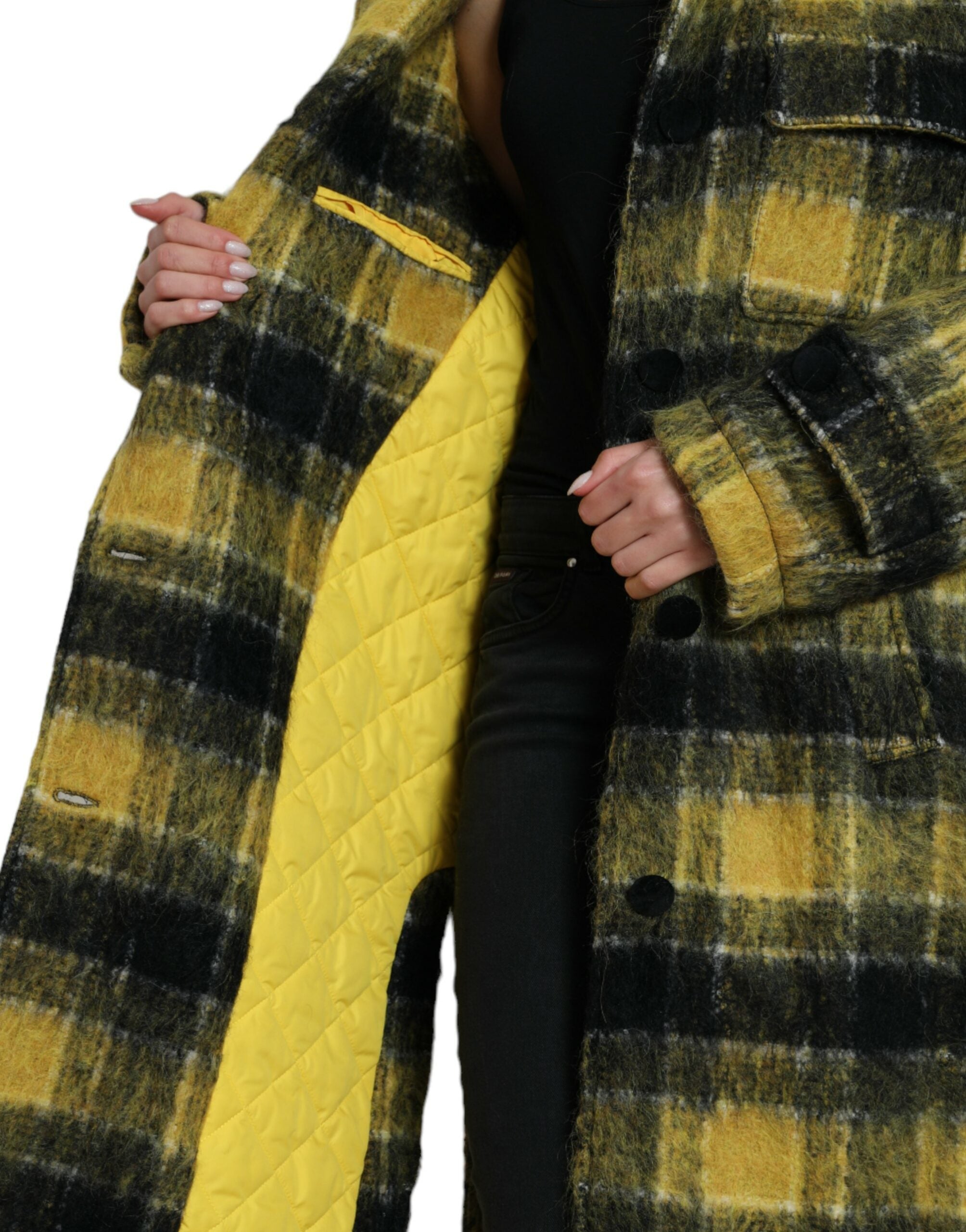 Dolce & Gabbana Schicker, karierter, langer Mantel in Sonnengelb