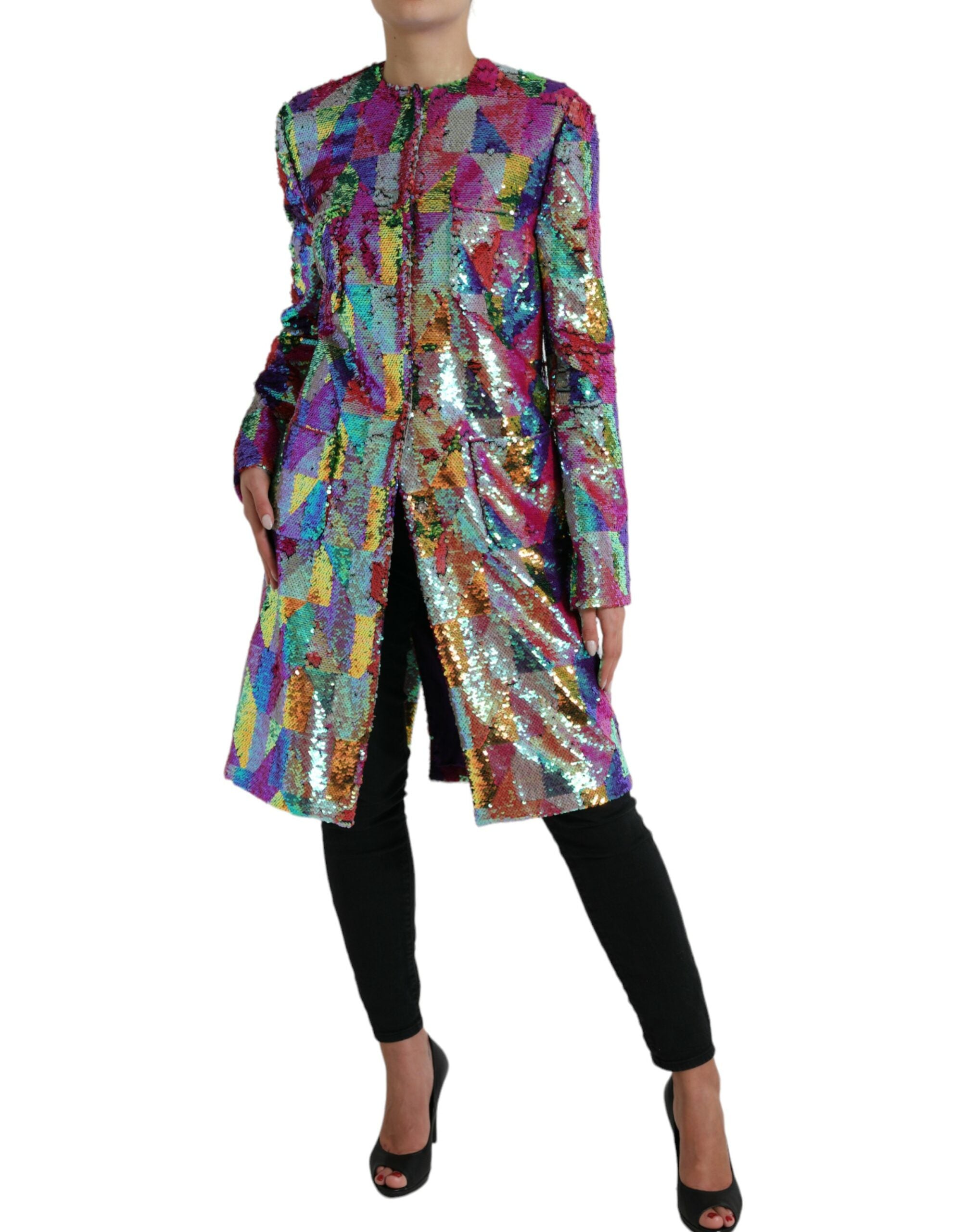 Dolce & Gabbana Lange Jacke mit mehrfarbigen Pailletten