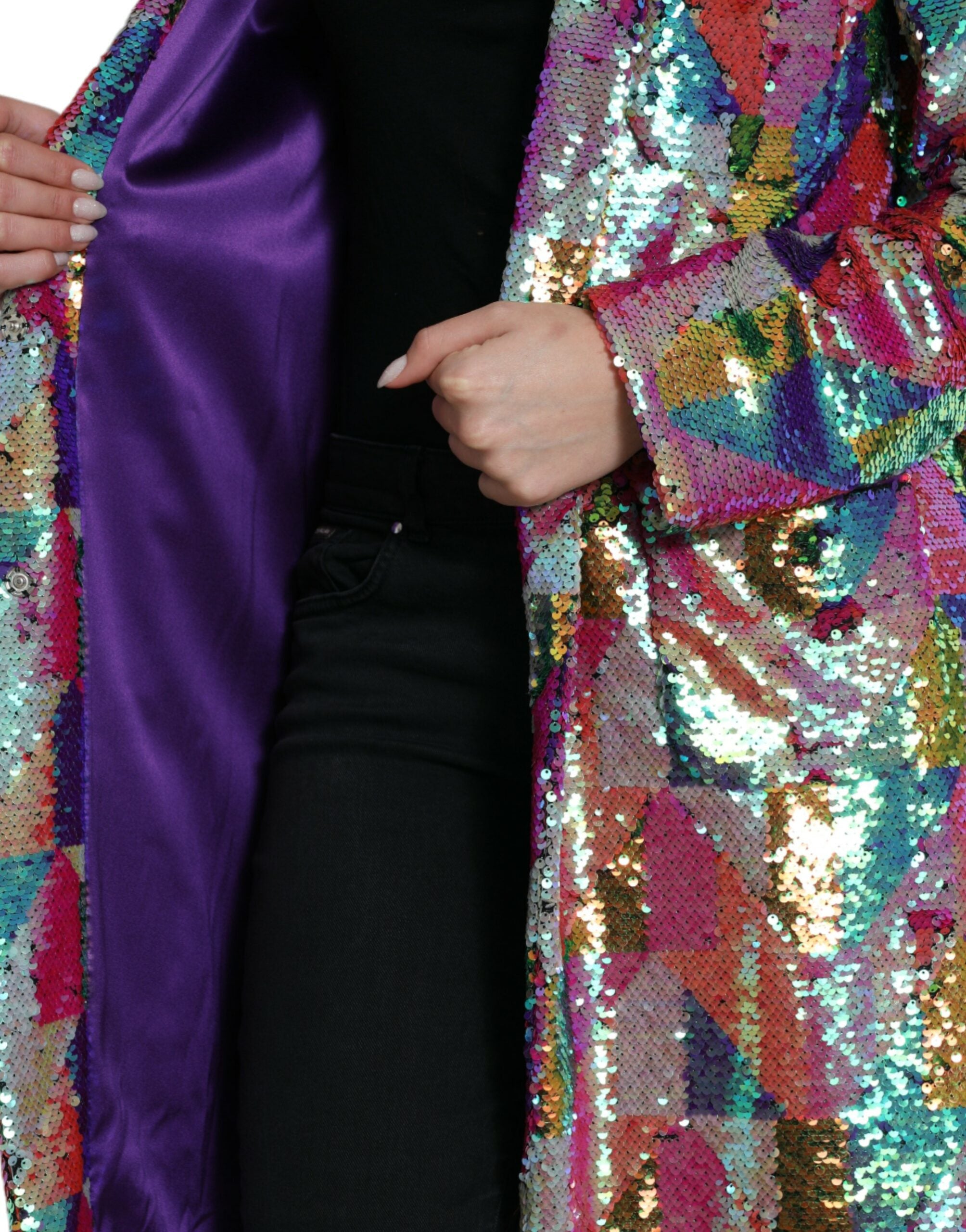 Dolce & Gabbana Lange Jacke mit mehrfarbigen Pailletten