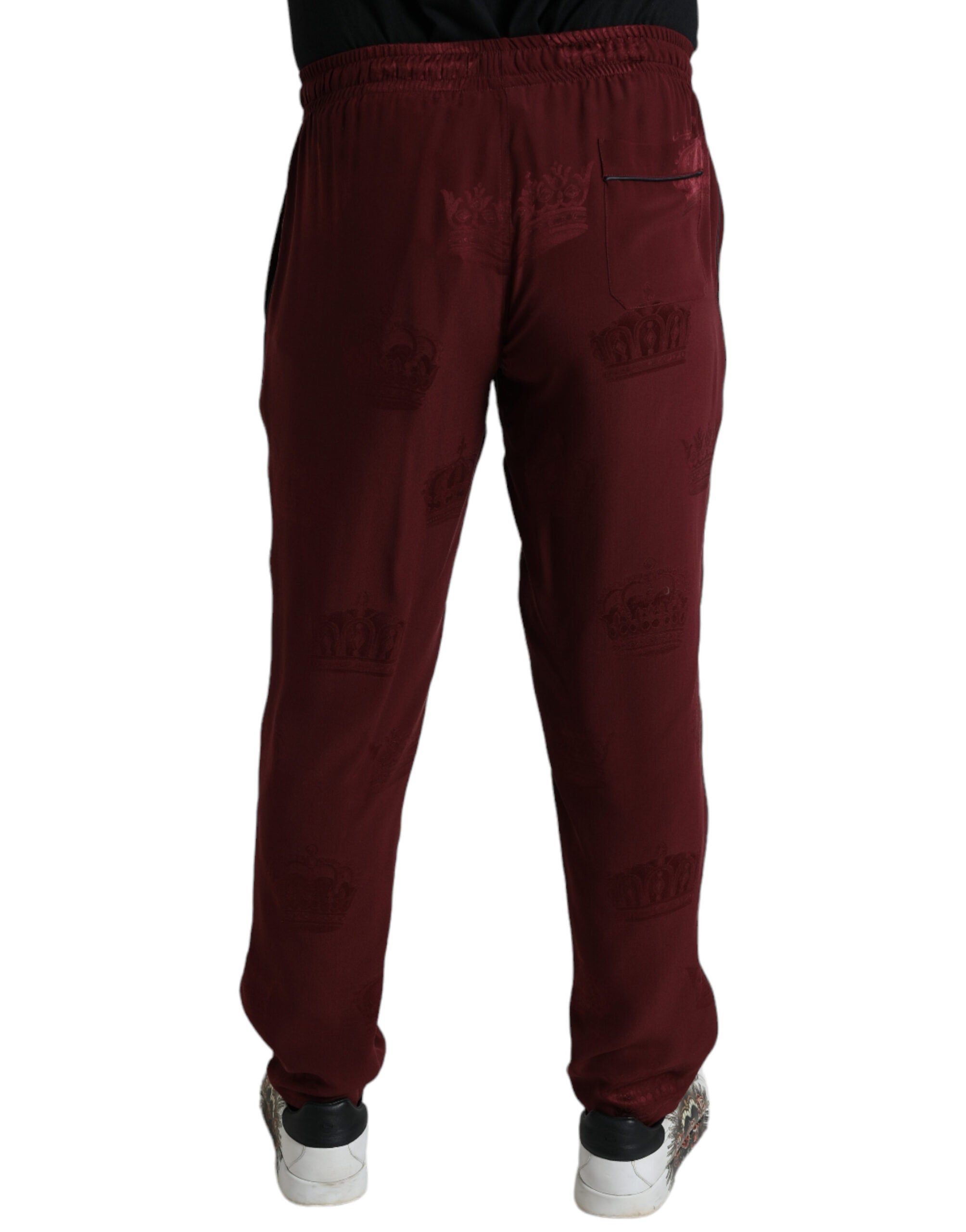 Dolce & Gabbana Pantaloni de pijama eleganți din mătase maro cu motiv coroană