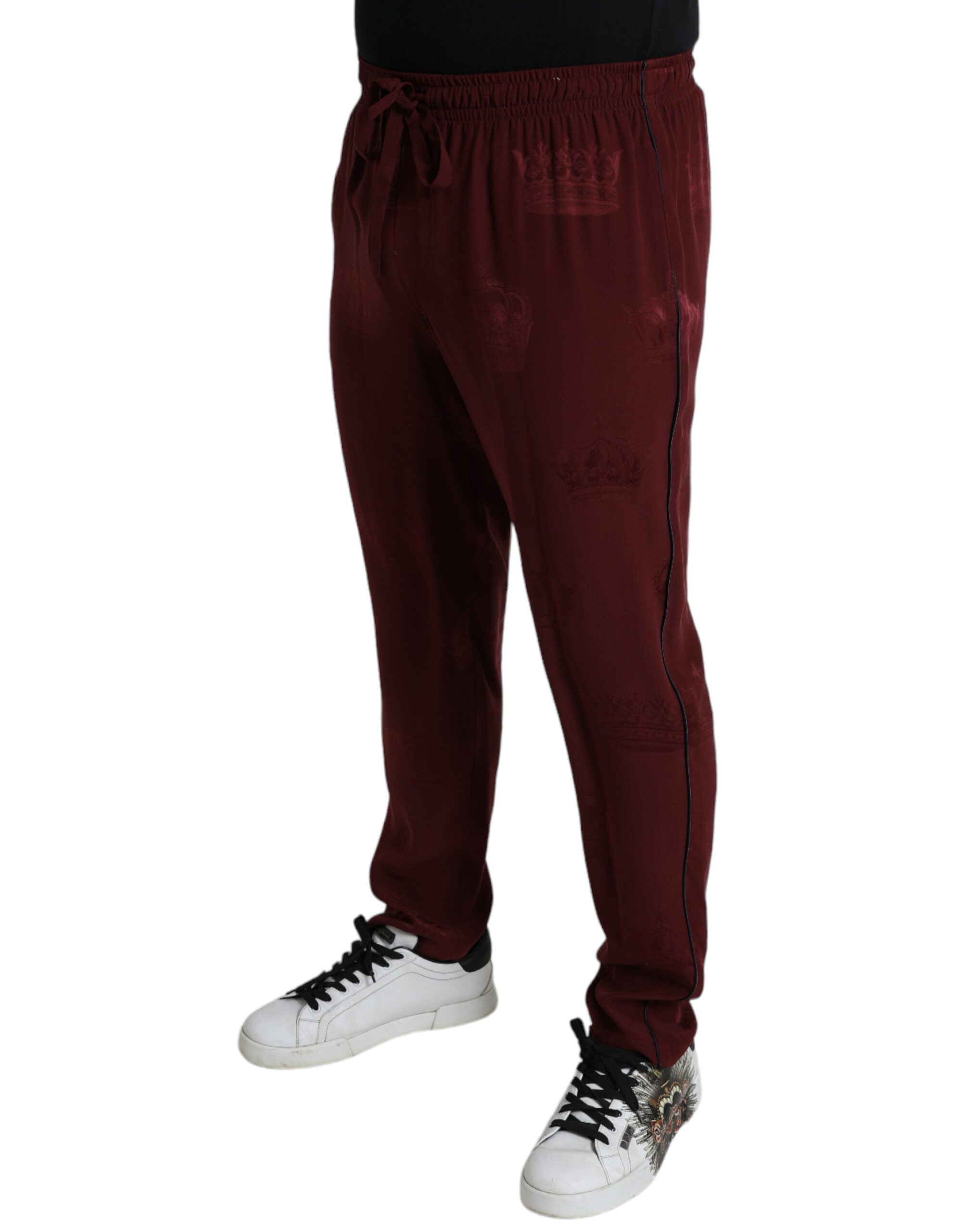 Dolce & Gabbana Pantaloni de pijama eleganți din mătase maro cu motiv coroană