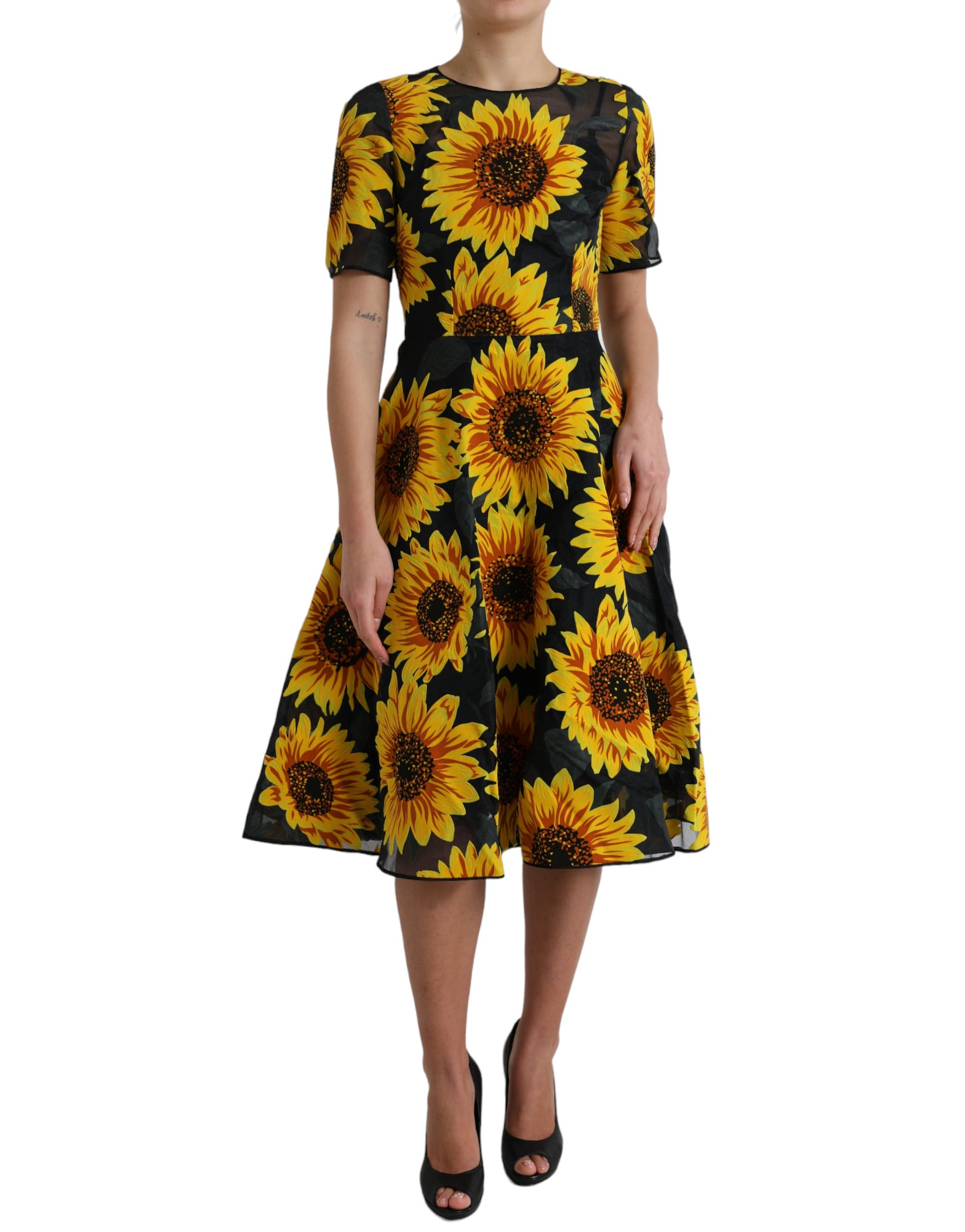Rochie midi cu imprimeu floral Dolce & Gabbana, model varatic, linie A