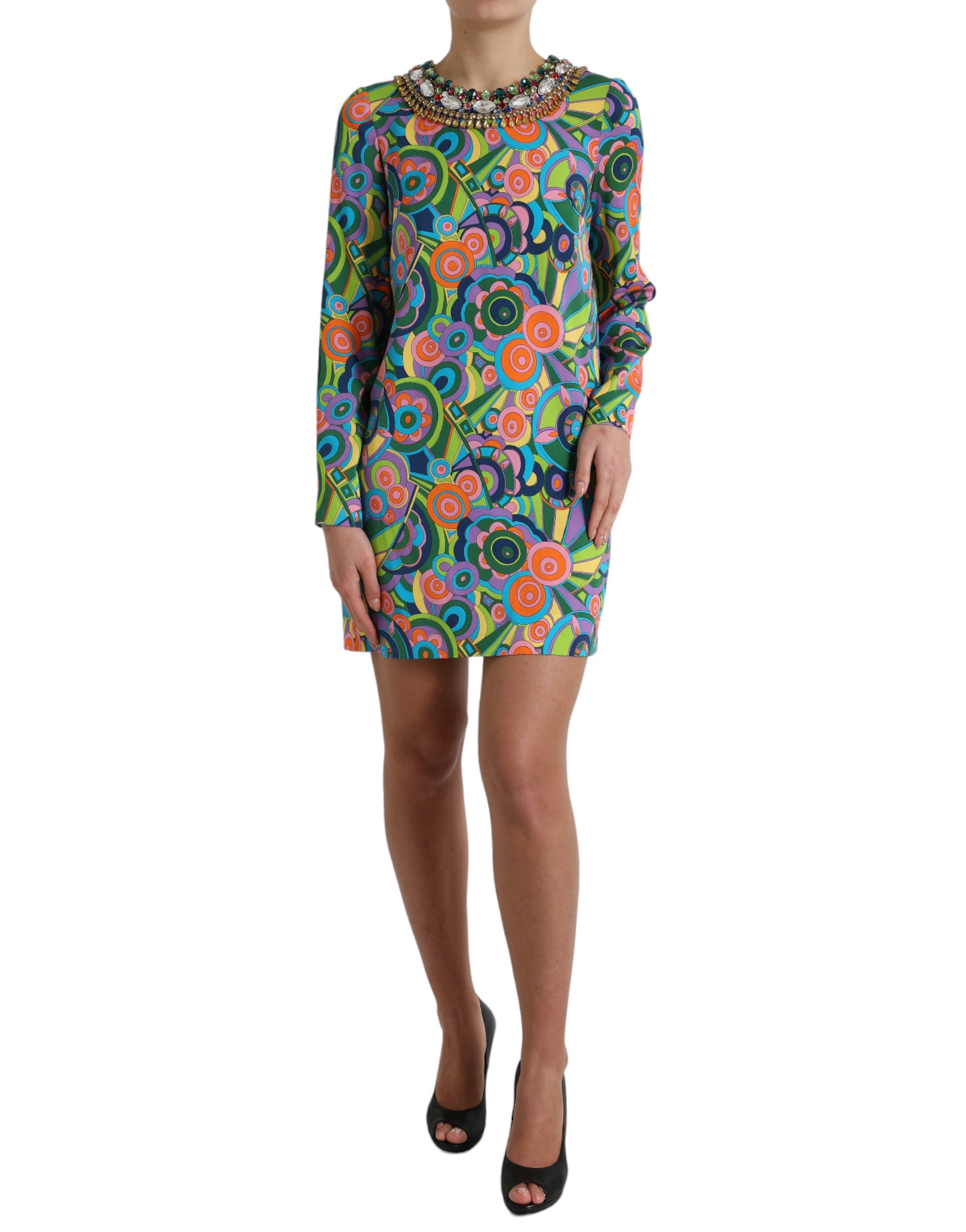 Rochie mini din mătase geometrică multicoloră Dolce & Gabbana