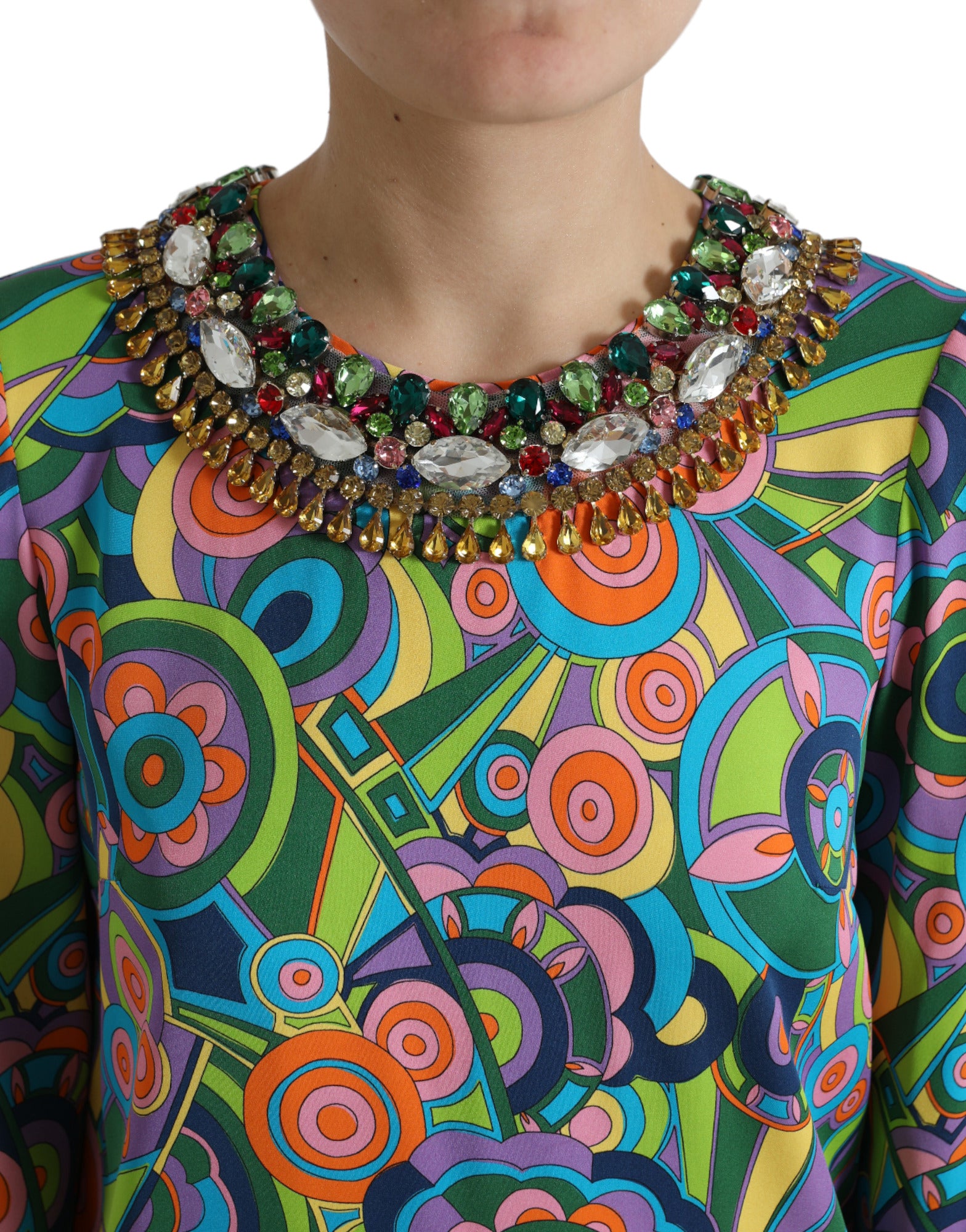 Rochie mini din mătase geometrică multicoloră Dolce & Gabbana