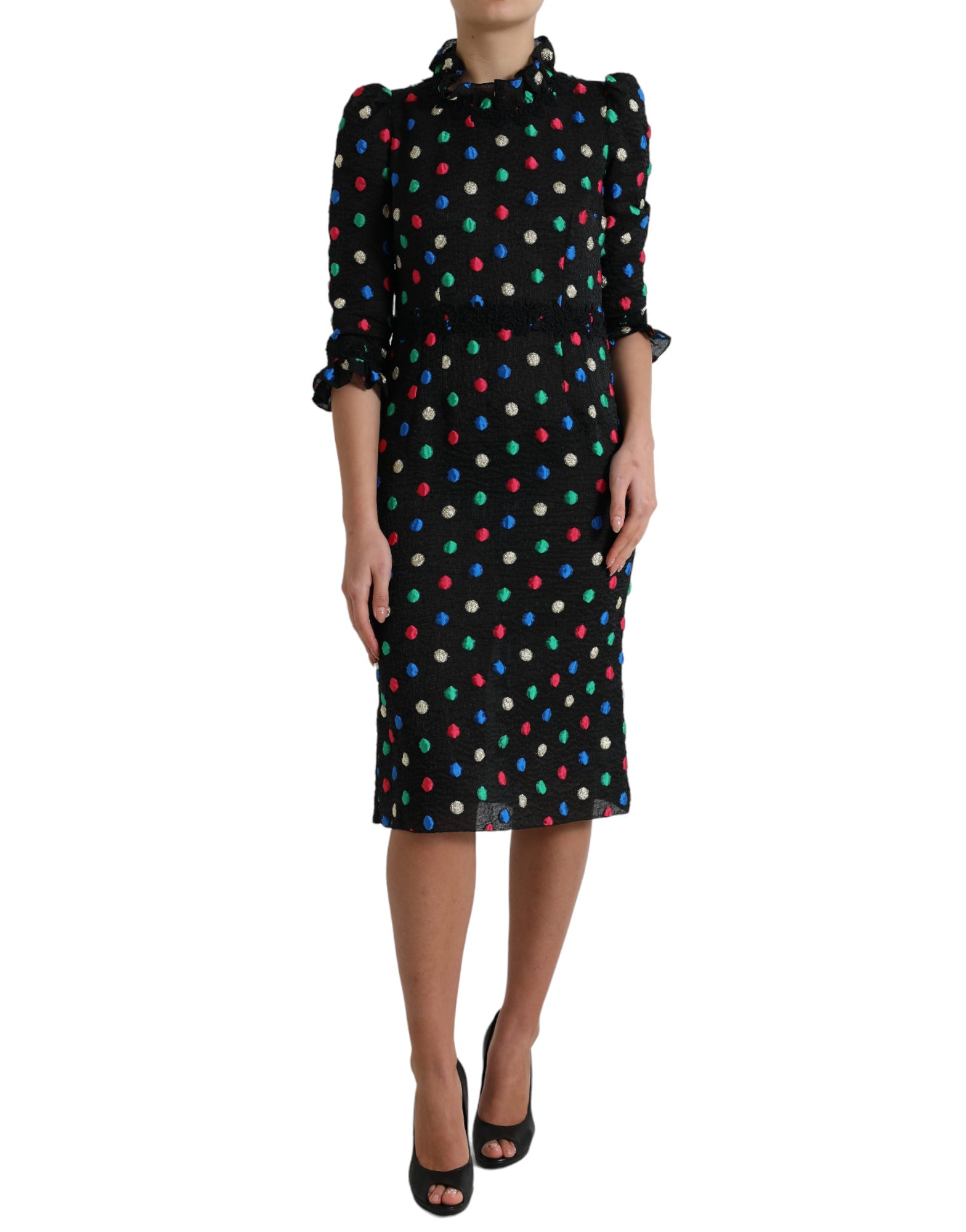 Rochie midi elegantă cu buline și guler înalt Dolce & Gabbana