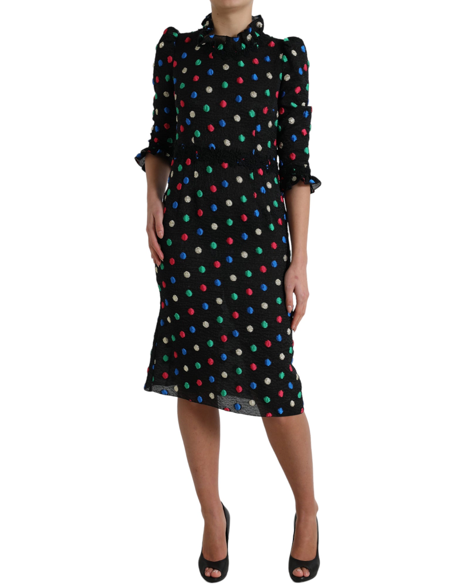 Rochie midi elegantă cu buline și guler înalt Dolce & Gabbana