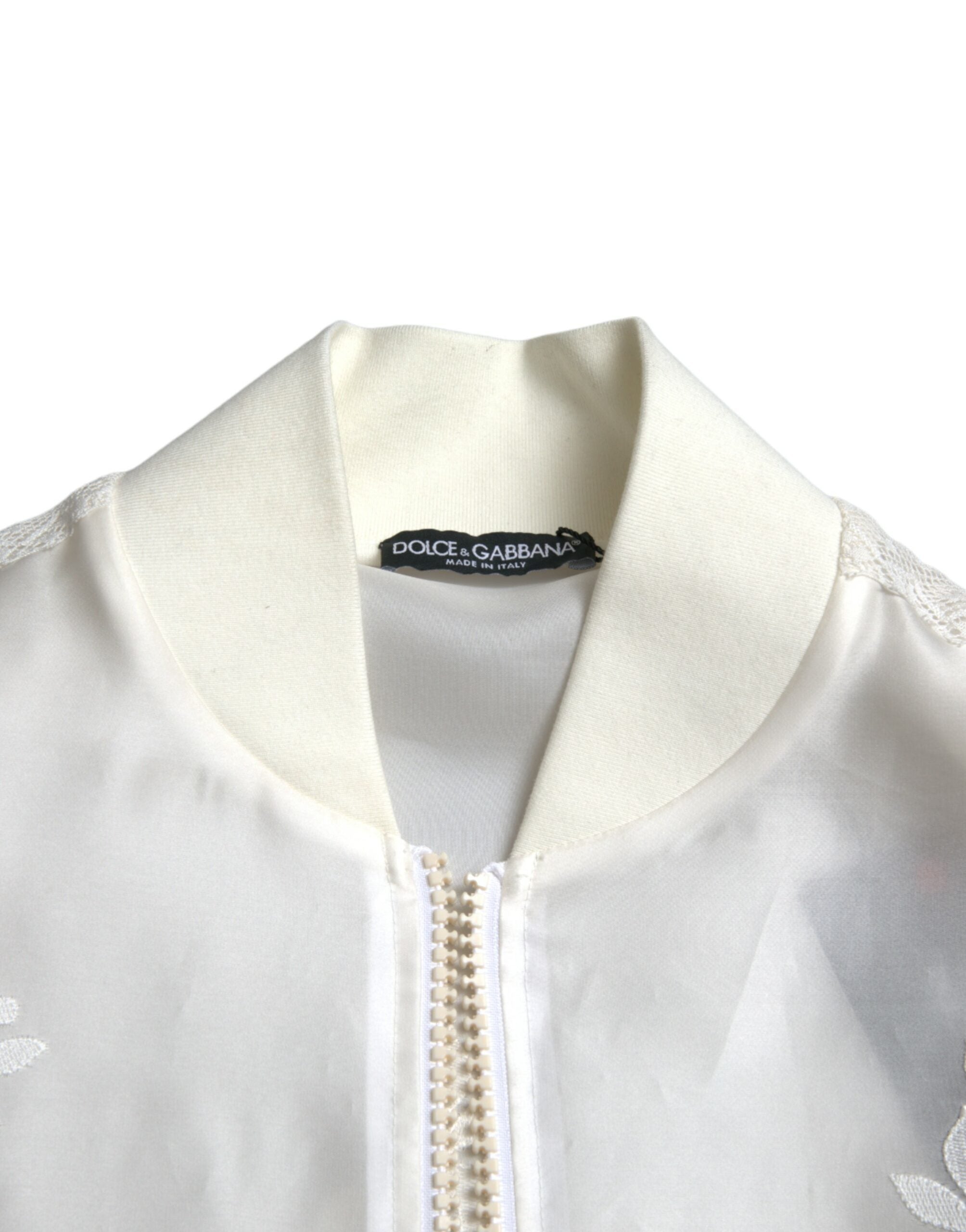 Dolce & Gabbana Elegante weiße Bomberjacke aus Seide