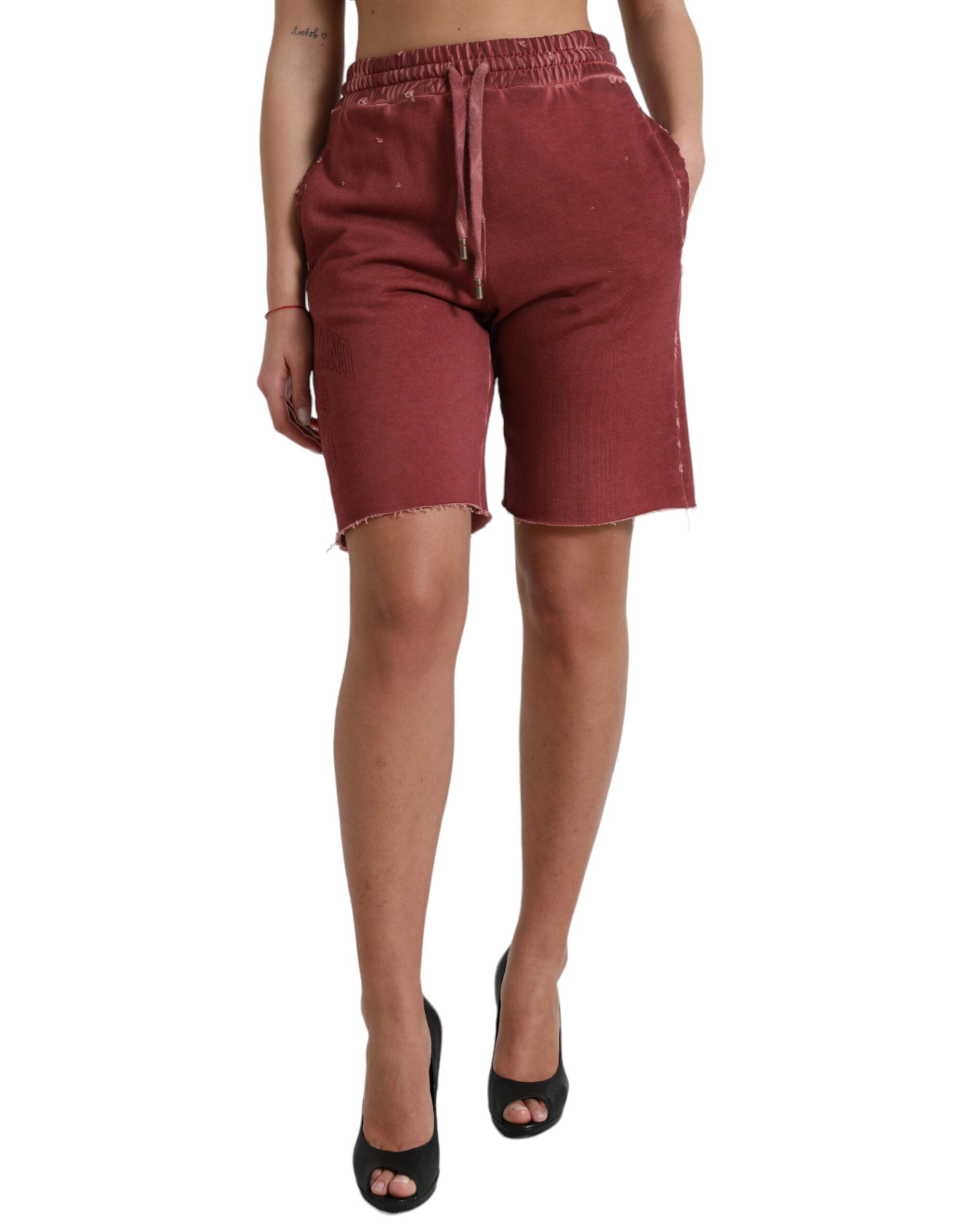 Pantaloni scurți de trening Dolce & Gabbana Chic Maroon cu talie înaltă