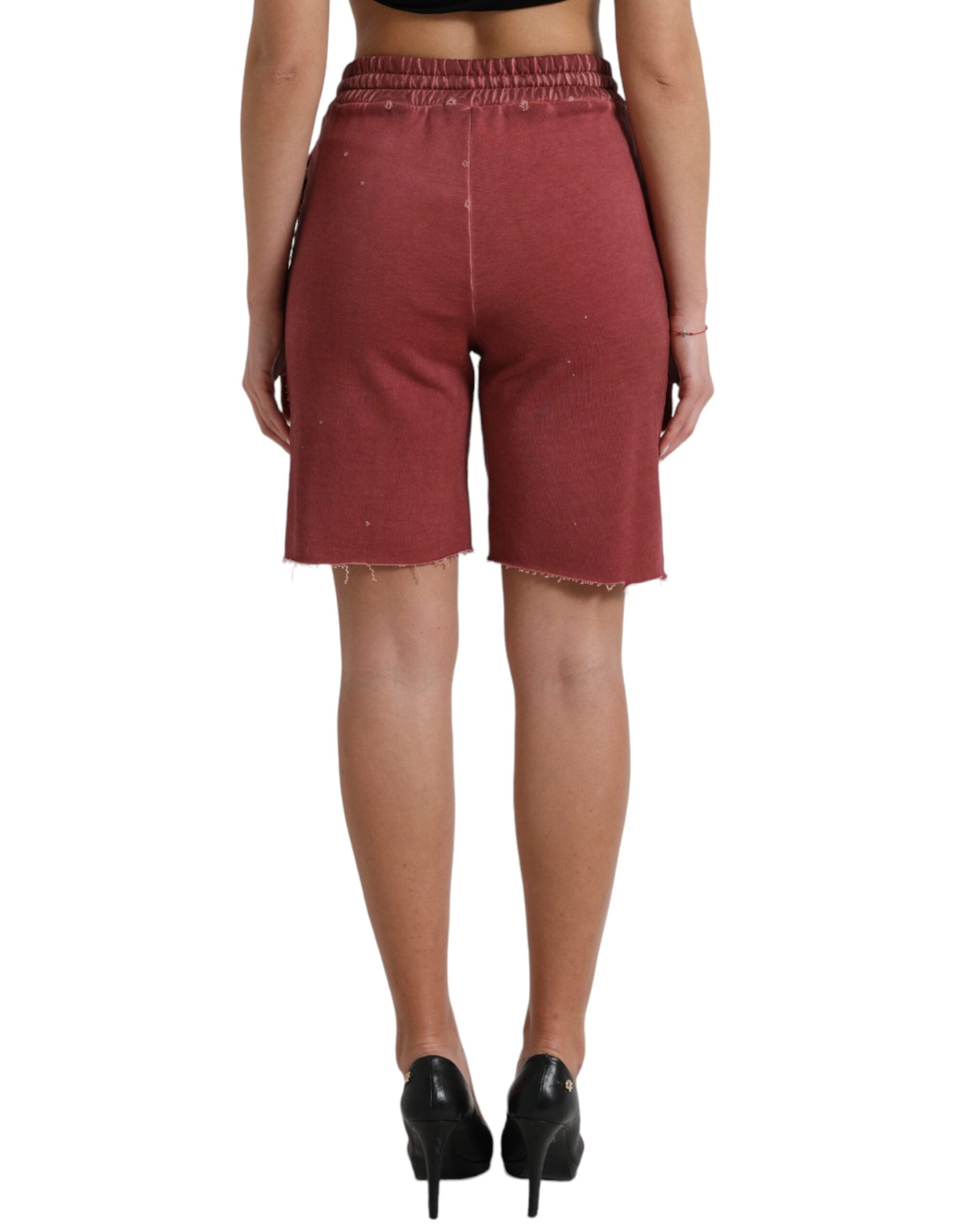 Pantaloni scurți de trening Dolce & Gabbana Chic Maroon cu talie înaltă