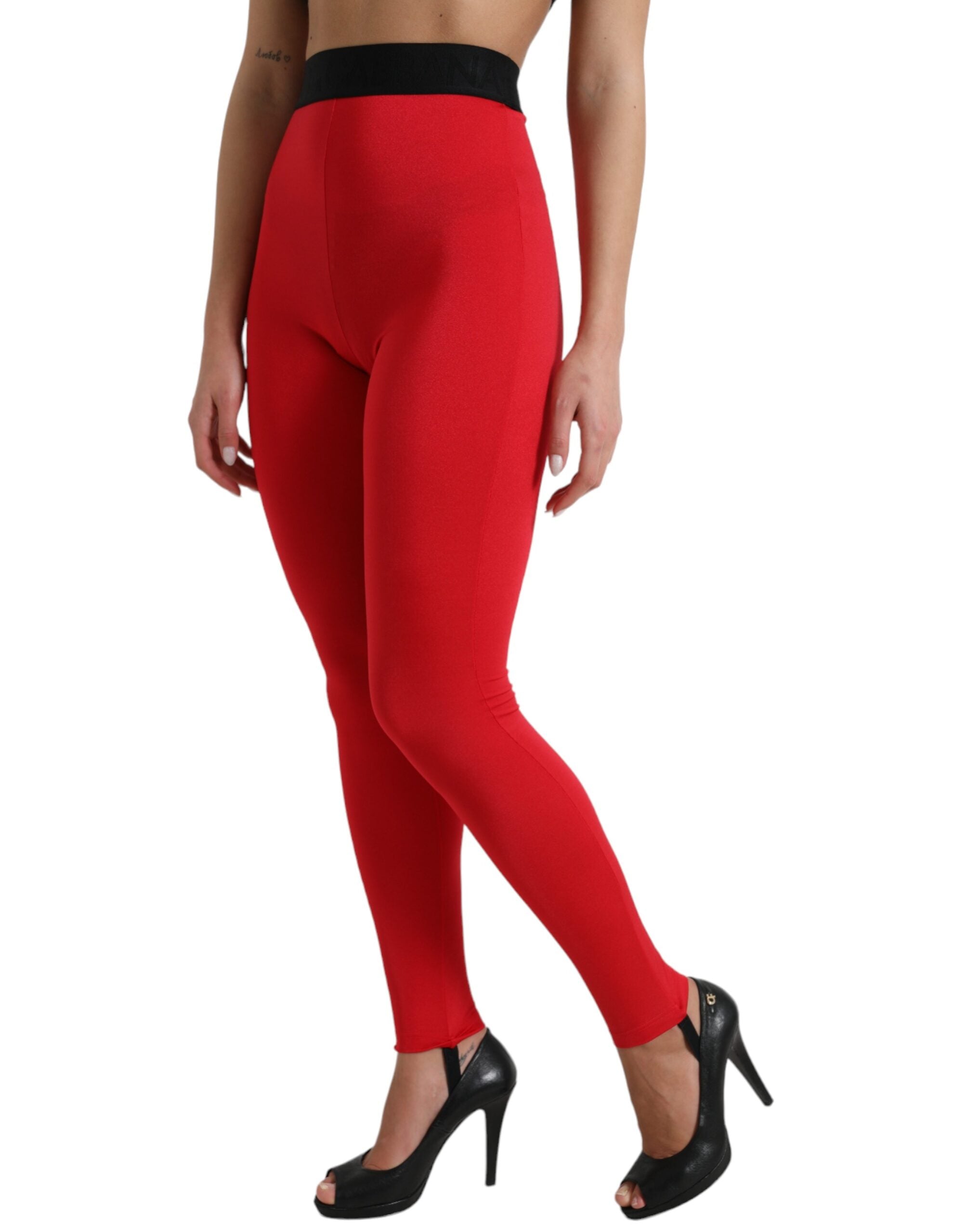 Dolce & Gabbana Elegante rote Leggings mit hoher Taille