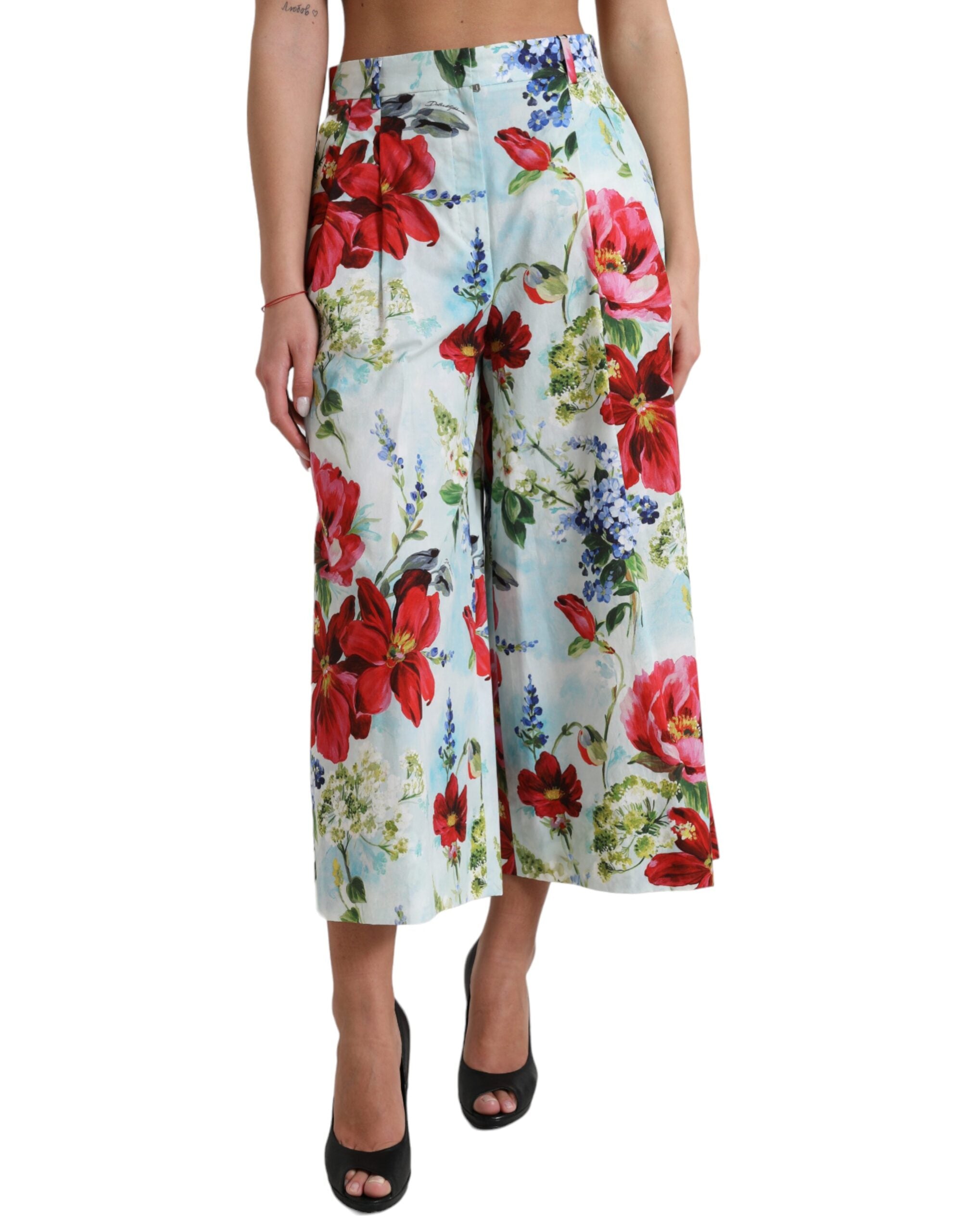 Pantaloni largi cu talie înaltă și imprimeu floral Dolce & Gabbana