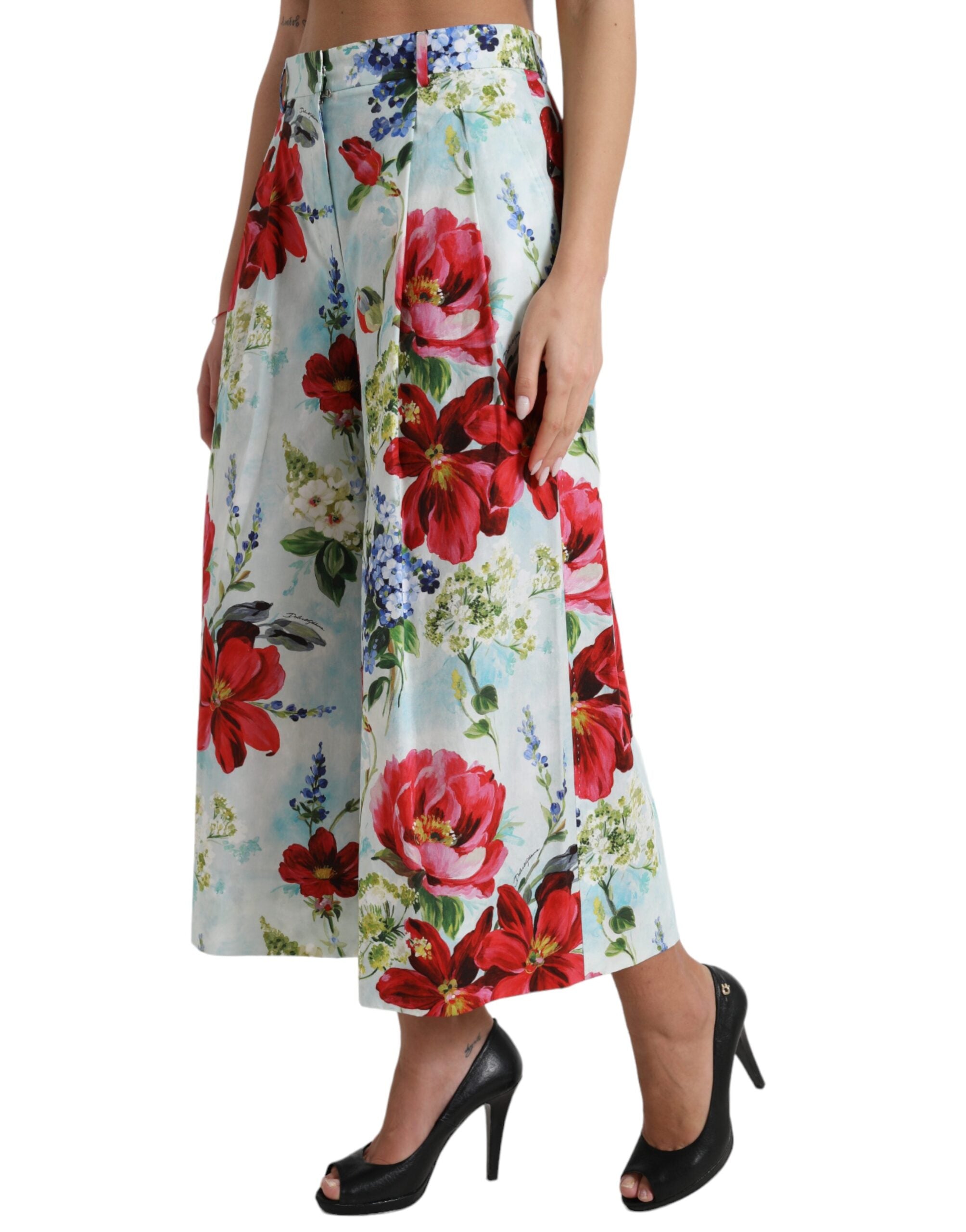 Pantaloni largi cu talie înaltă și imprimeu floral Dolce & Gabbana