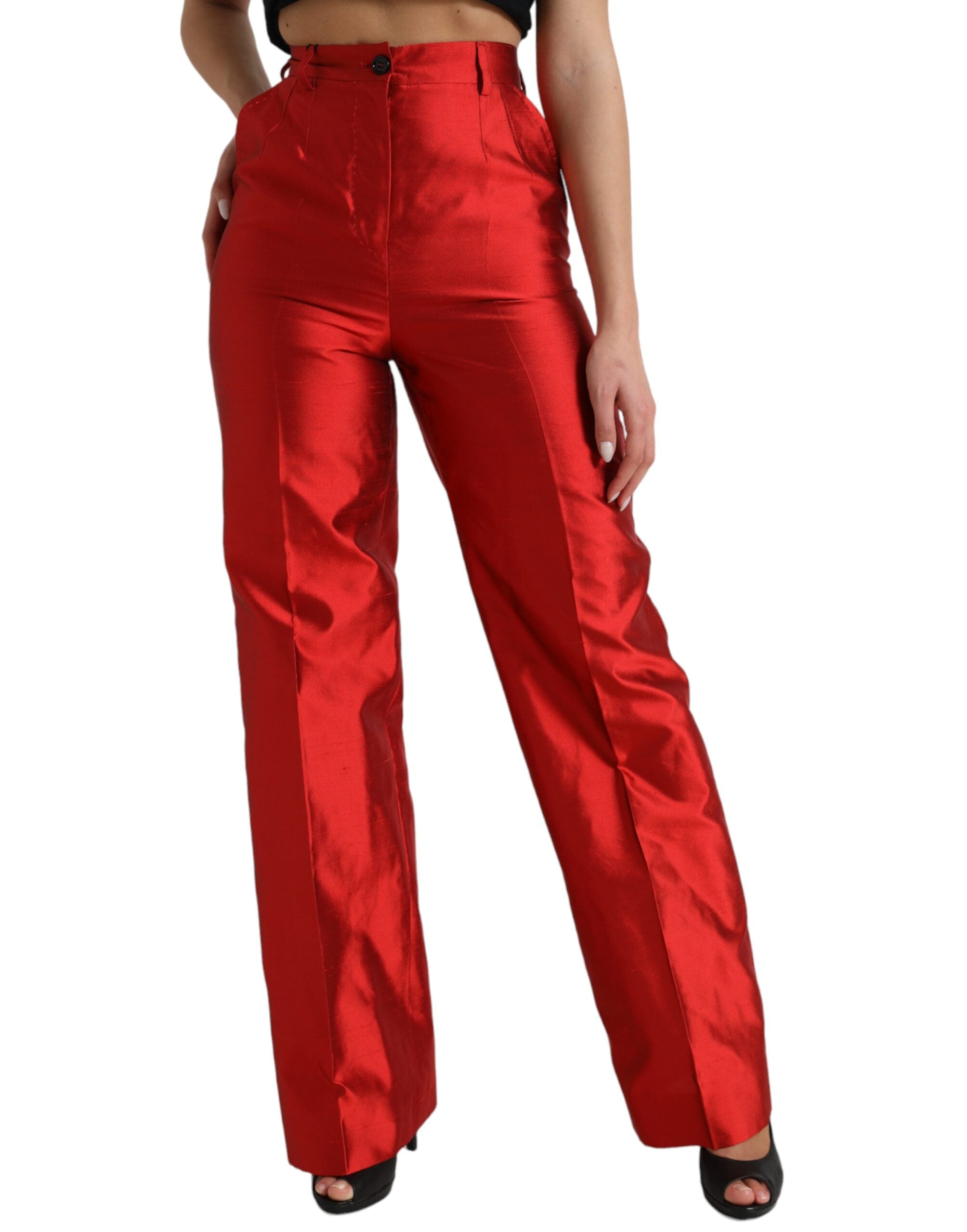 Dolce & Gabbana Elegante Seidenhose mit hoher Taille und weitem Bein