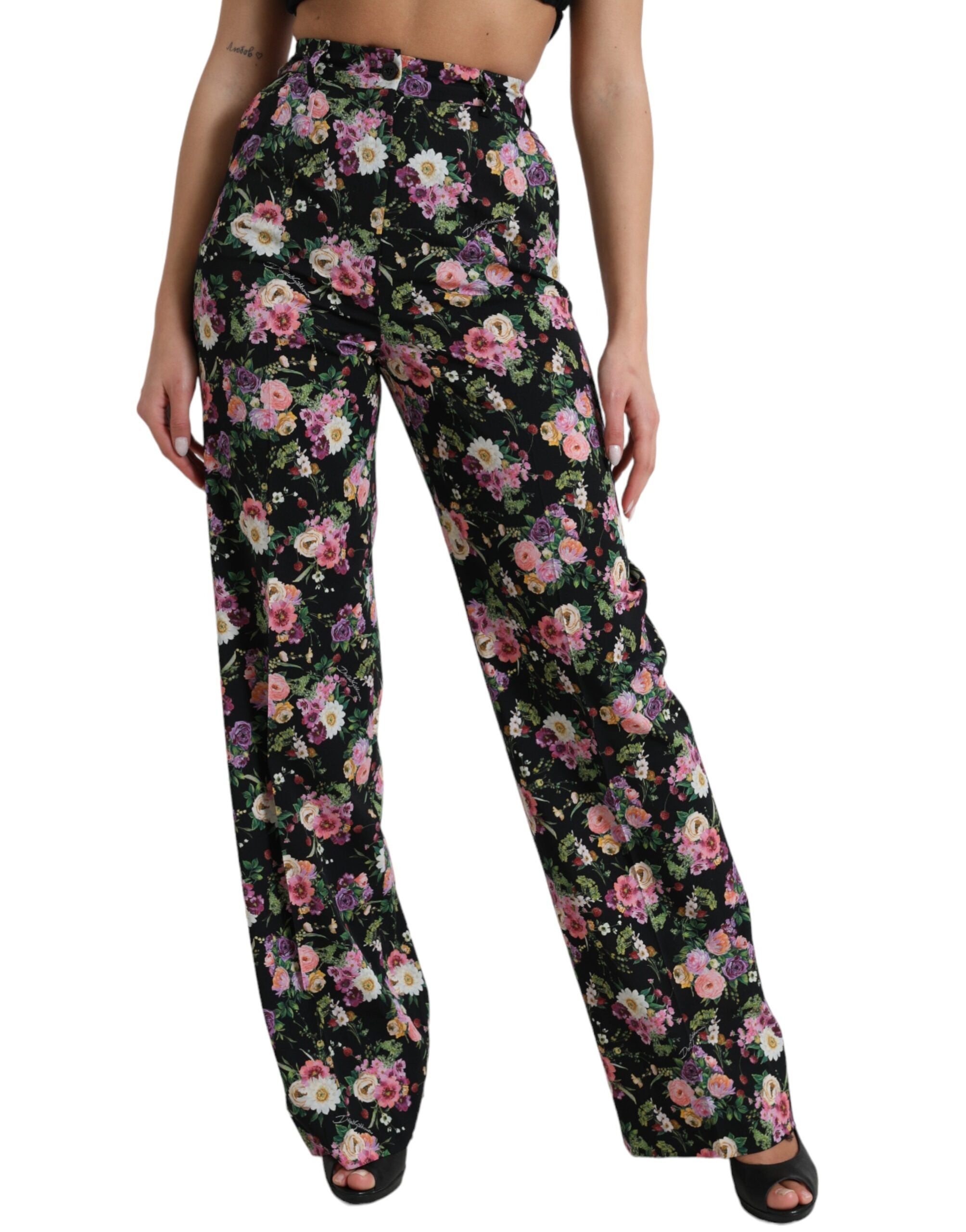 Pantaloni largi cu talie înaltă și imprimeu floral Dolce & Gabbana